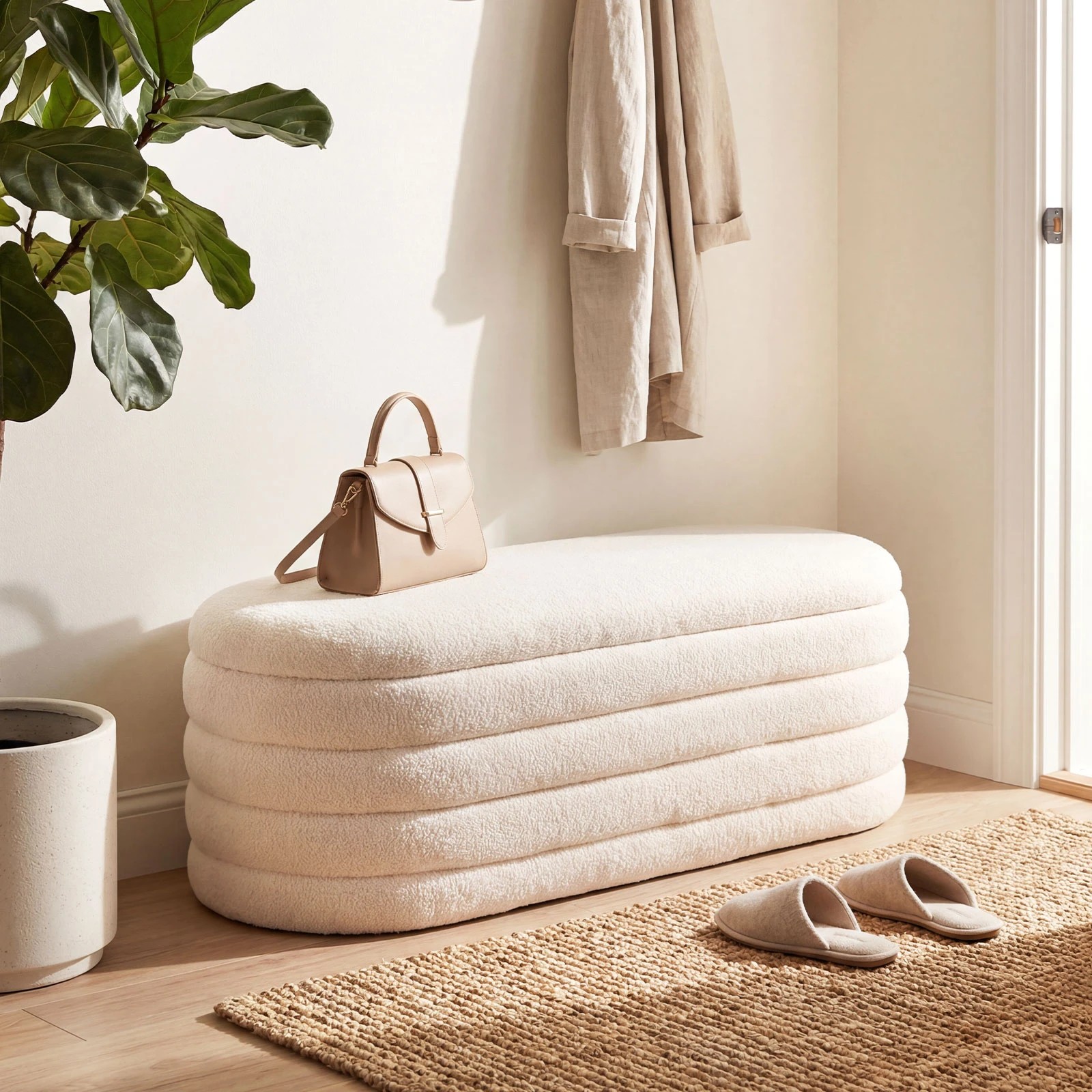 3 Costway Storage Ottoman Chest Shoe Bench Entryway 108.5L End of Bed Stool Chair Upholstered Footrest - White, 3 of 4