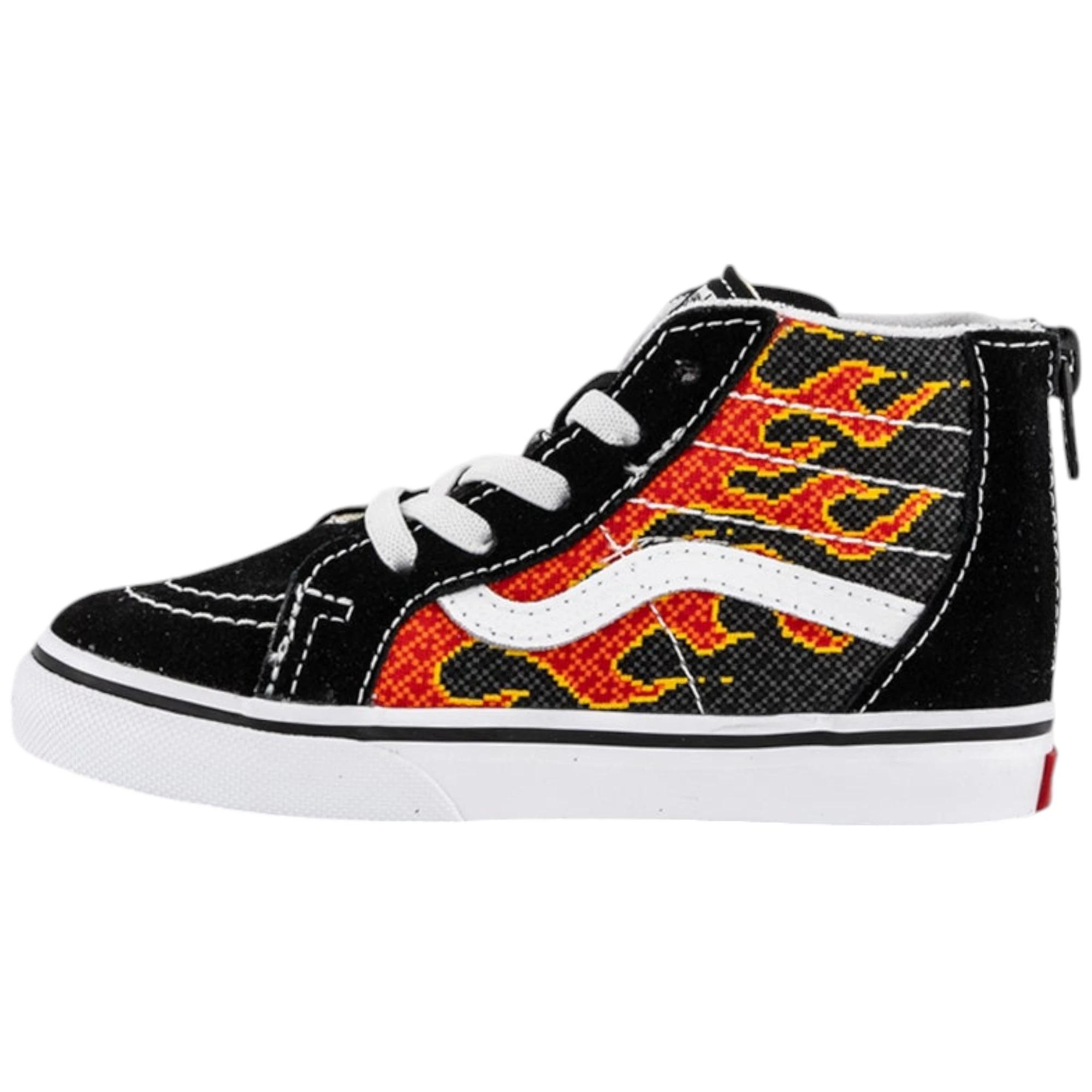2 Vans Toddler Sk8-Hi Zip Pixel Flame Black/ Red Shoes BLACK/RED, 2 of 3