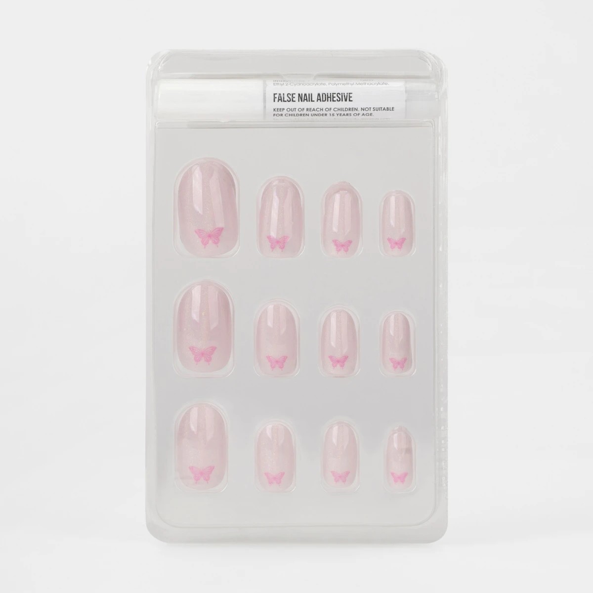 3 OXX Cosmetics 24 Pack False Nails with Adhesive - Oval Shape, Butterfly Shimmer, 3 of 5