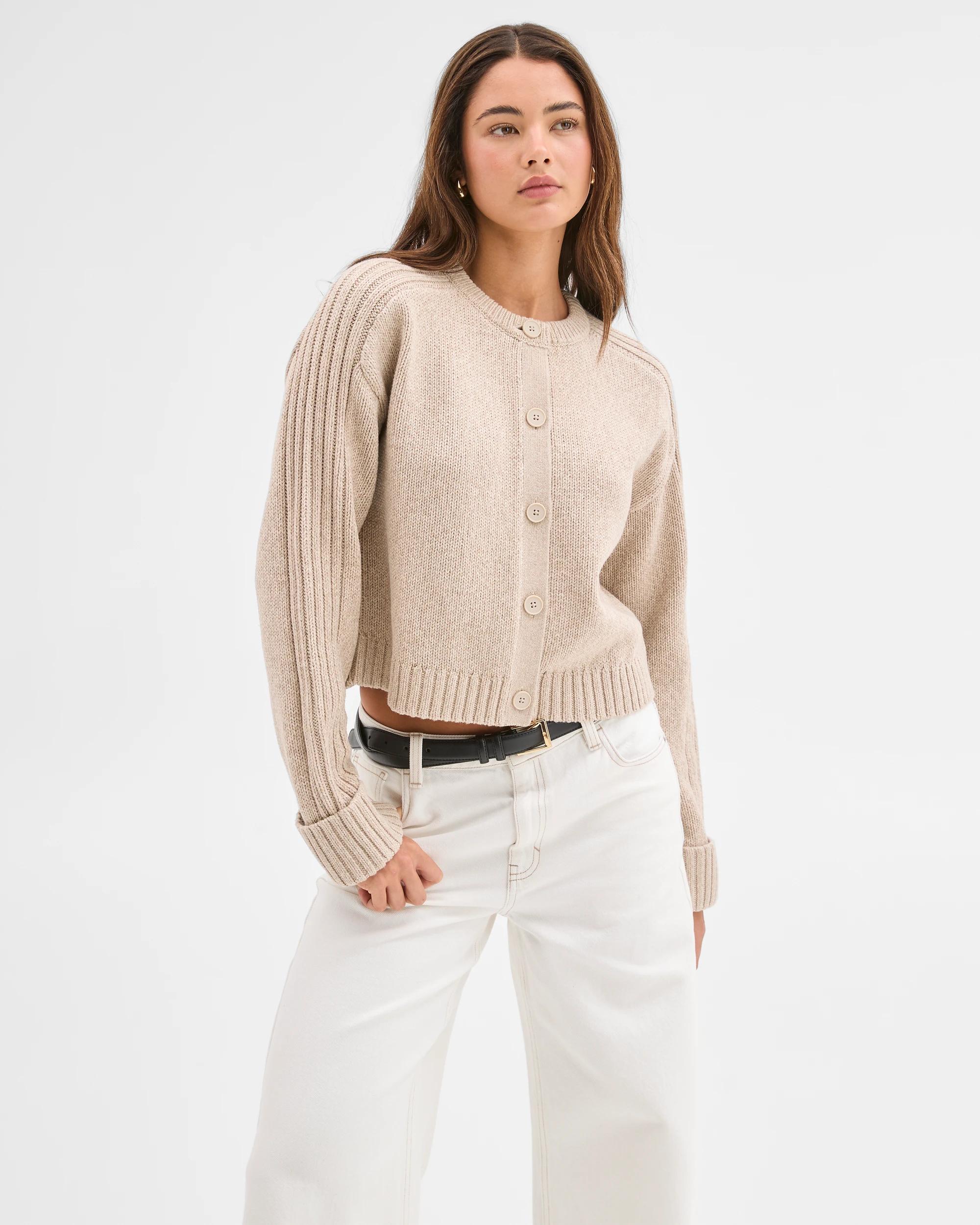 5 Lily Loves Australian Cotton Blend Knit Cardigan OATMEAL MARLE, 5 of 6