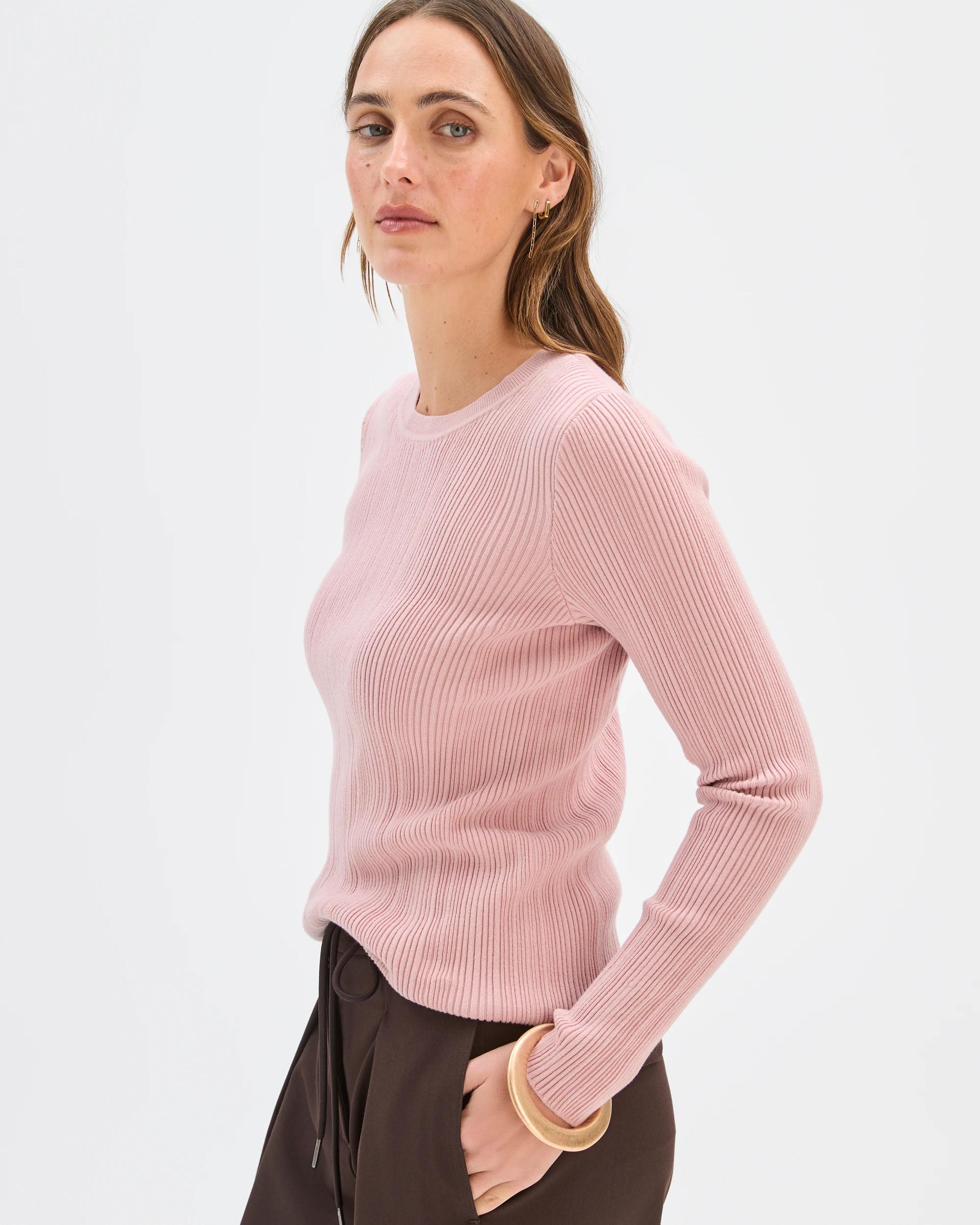 5 Target Woman Australian Cotton Blend Variegated Long Sleeve Knit Top SOFT BLUSH, 5 of 7