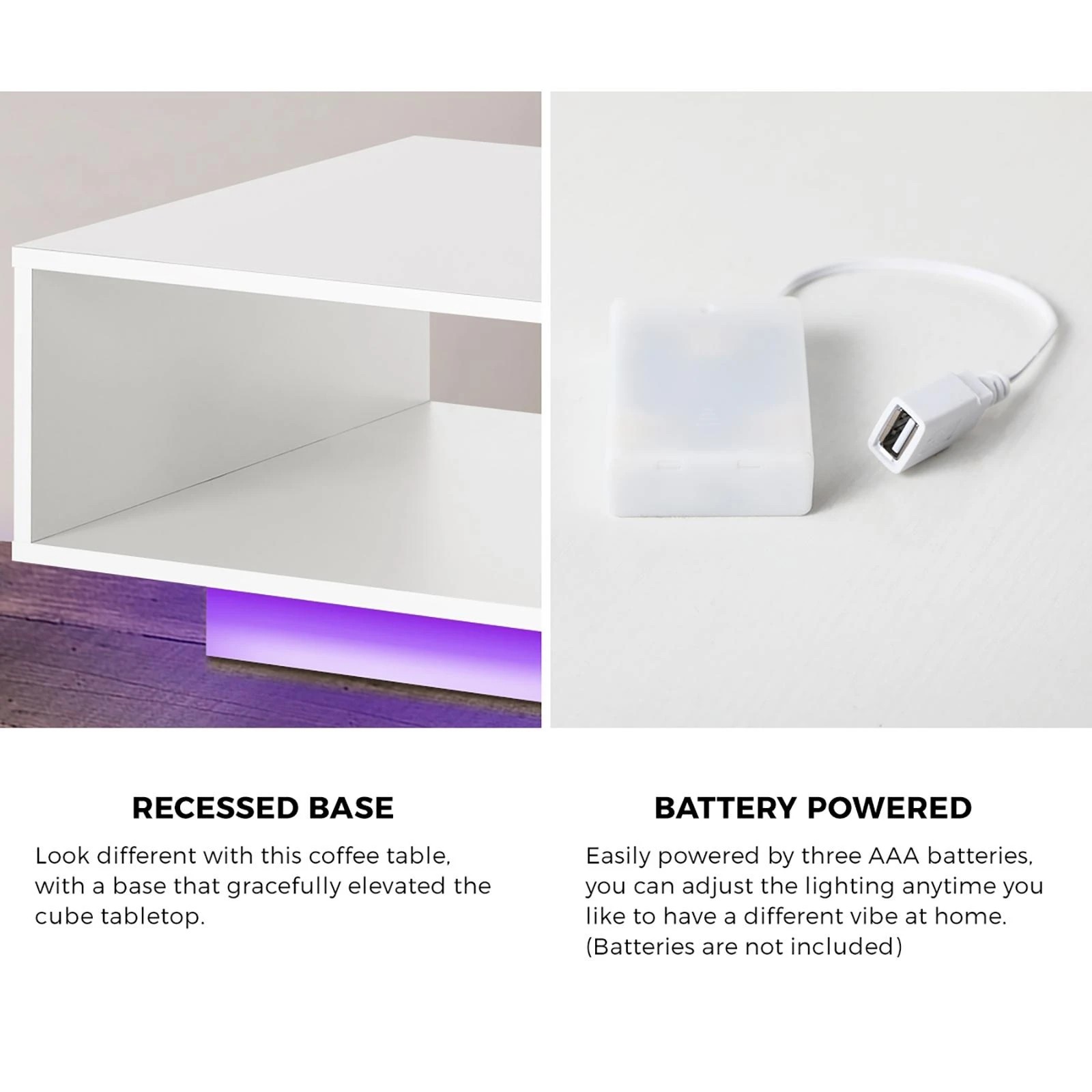 7 Oikiture Coffee Table Led Light High Gloss Storage Drawer Modern
 - White, 7 of 10