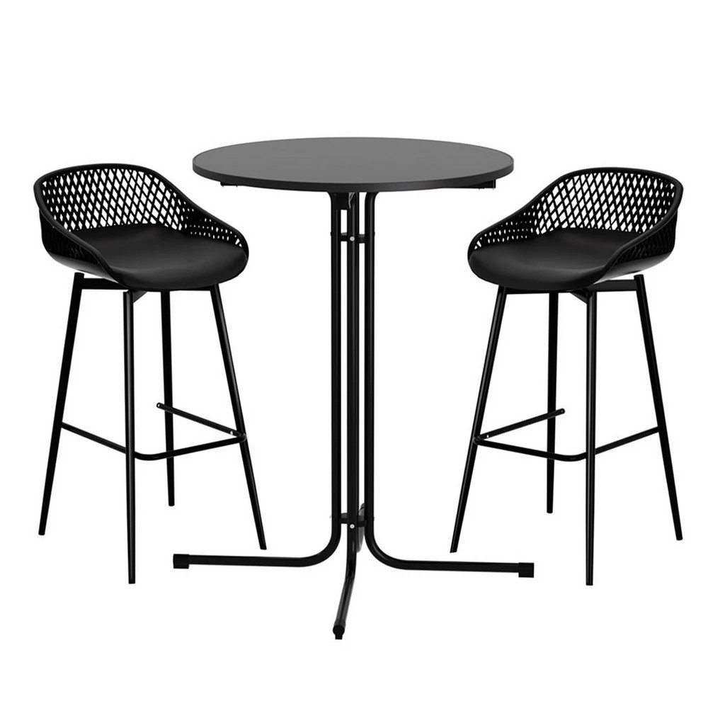 1 Gardeon 3PC Outdoor Stools Dining Chairs Table Patio Furniture - Black, 1 of 7