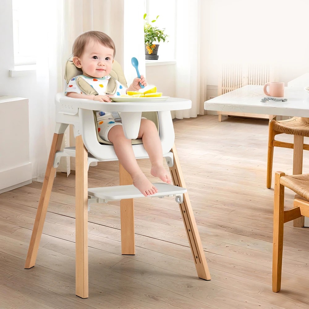 3 PlayPals Baby High Chair 3-In-1 Feeding Seat Adjustable Tray and Footrest - Beige, 3 of 3