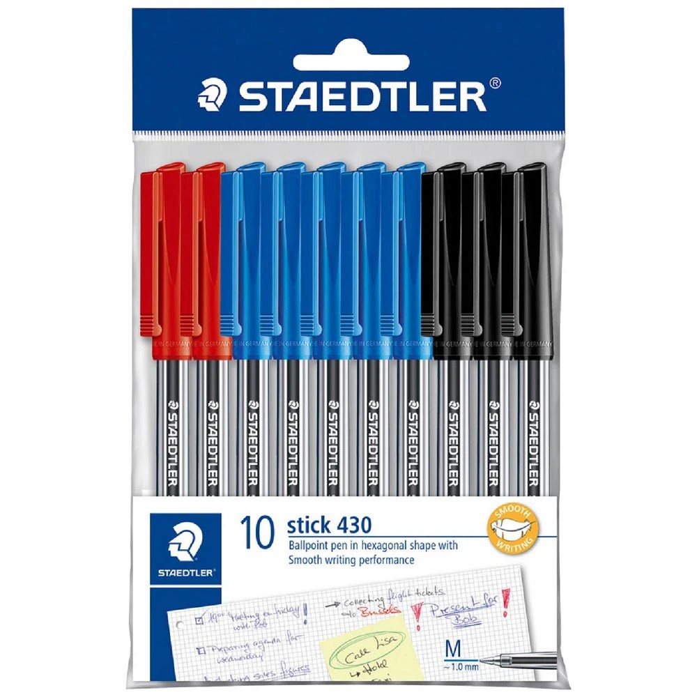 1 Staedtler 430 Stick Ballpoint Pens Medium Assorted 10 Pack, 1 of 5