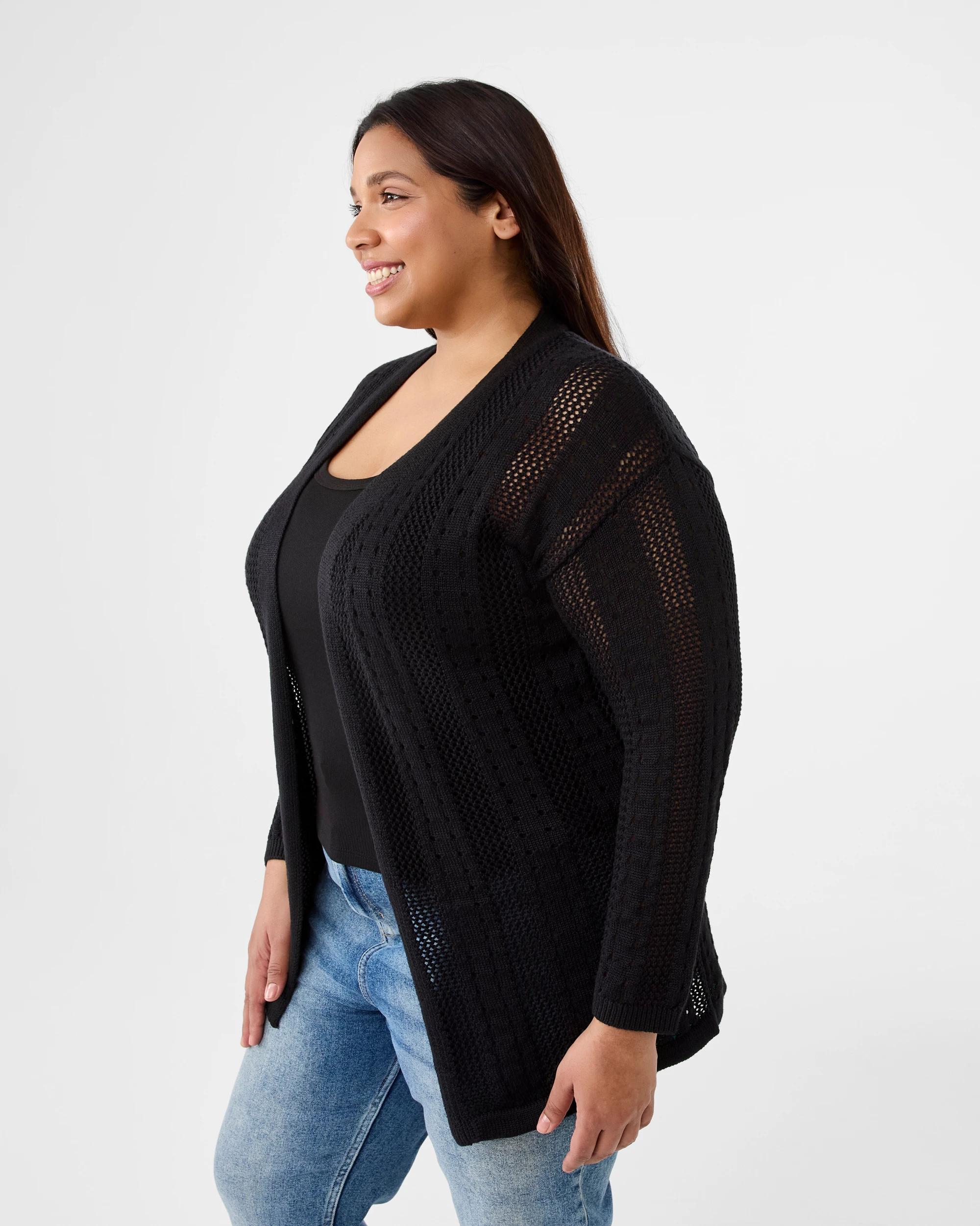 2 Curve Crochet Stripe Cardigan Black, 2 of 6