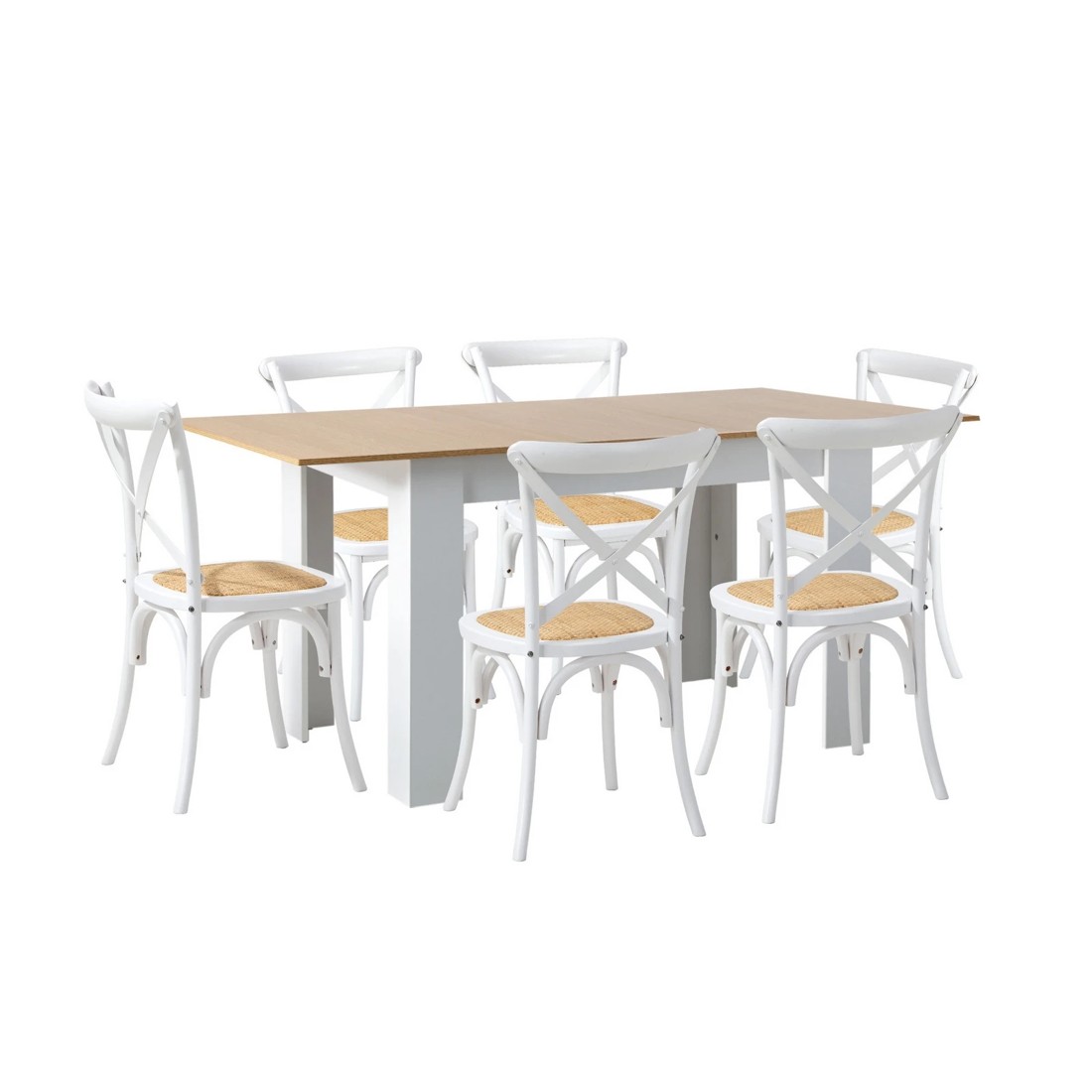 7 Oikiture 160cm Extendable Dining Table With 6pcs Dining Chairs Crossback
 - Multi, 7 of 10