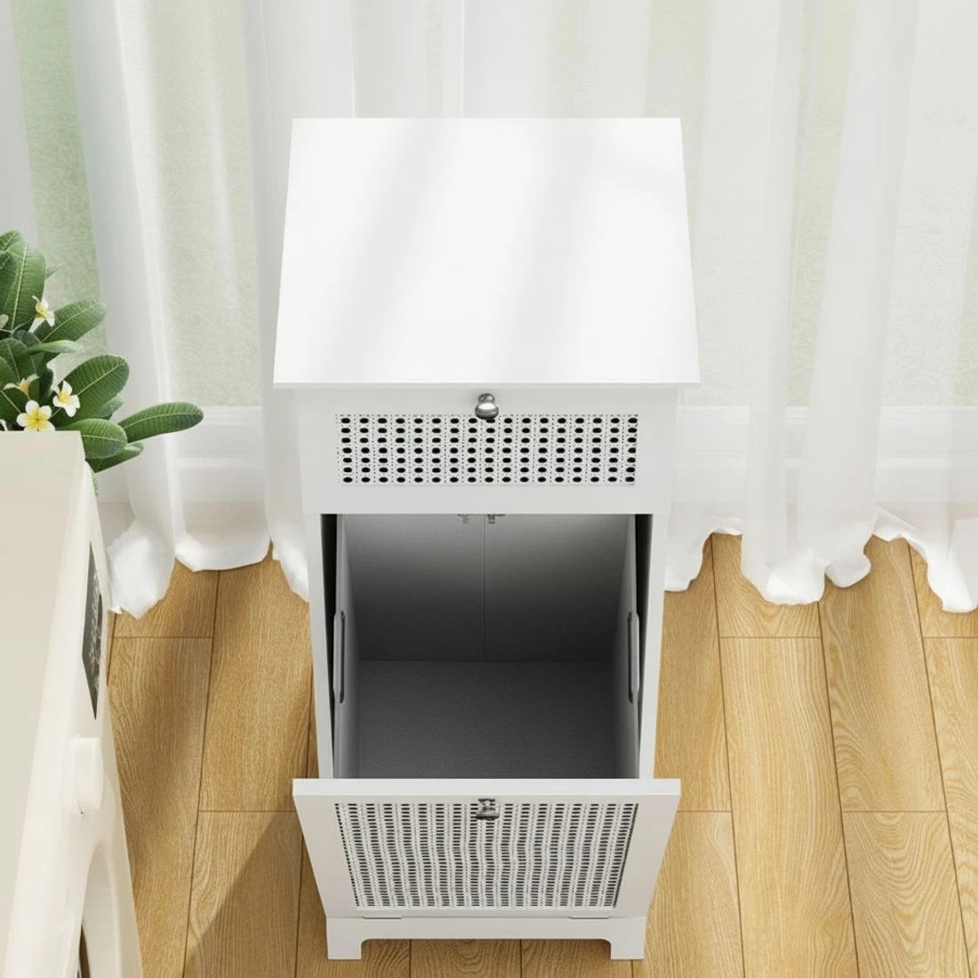 6 Artiss Laundry Hamper Cabinet Bathroom Storage  Rattan - White, 6 of 8