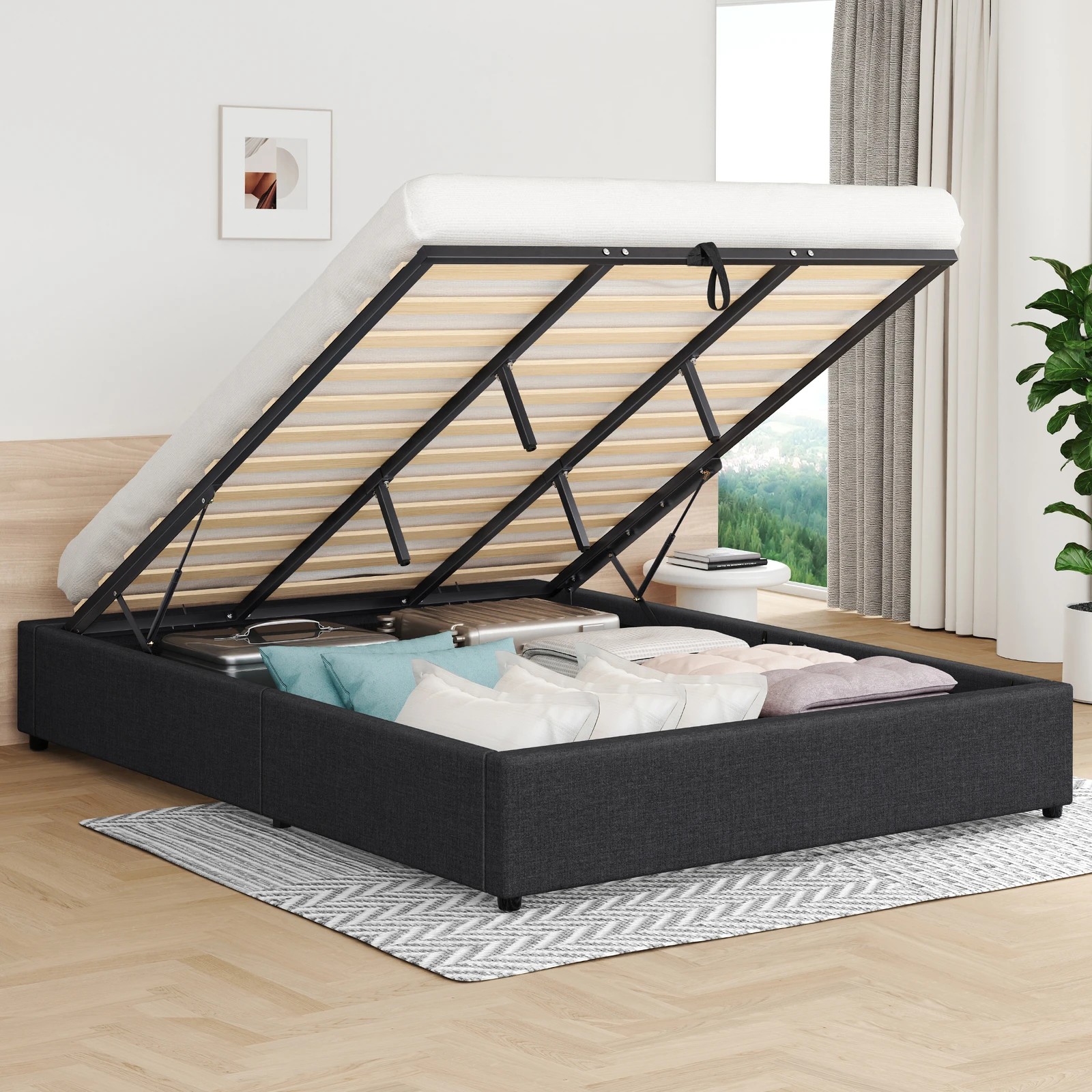 2 Alfordson Bed Frame King Size Gas Lift Storage Mattress Base Barlow - Charcoal, 2 of 10