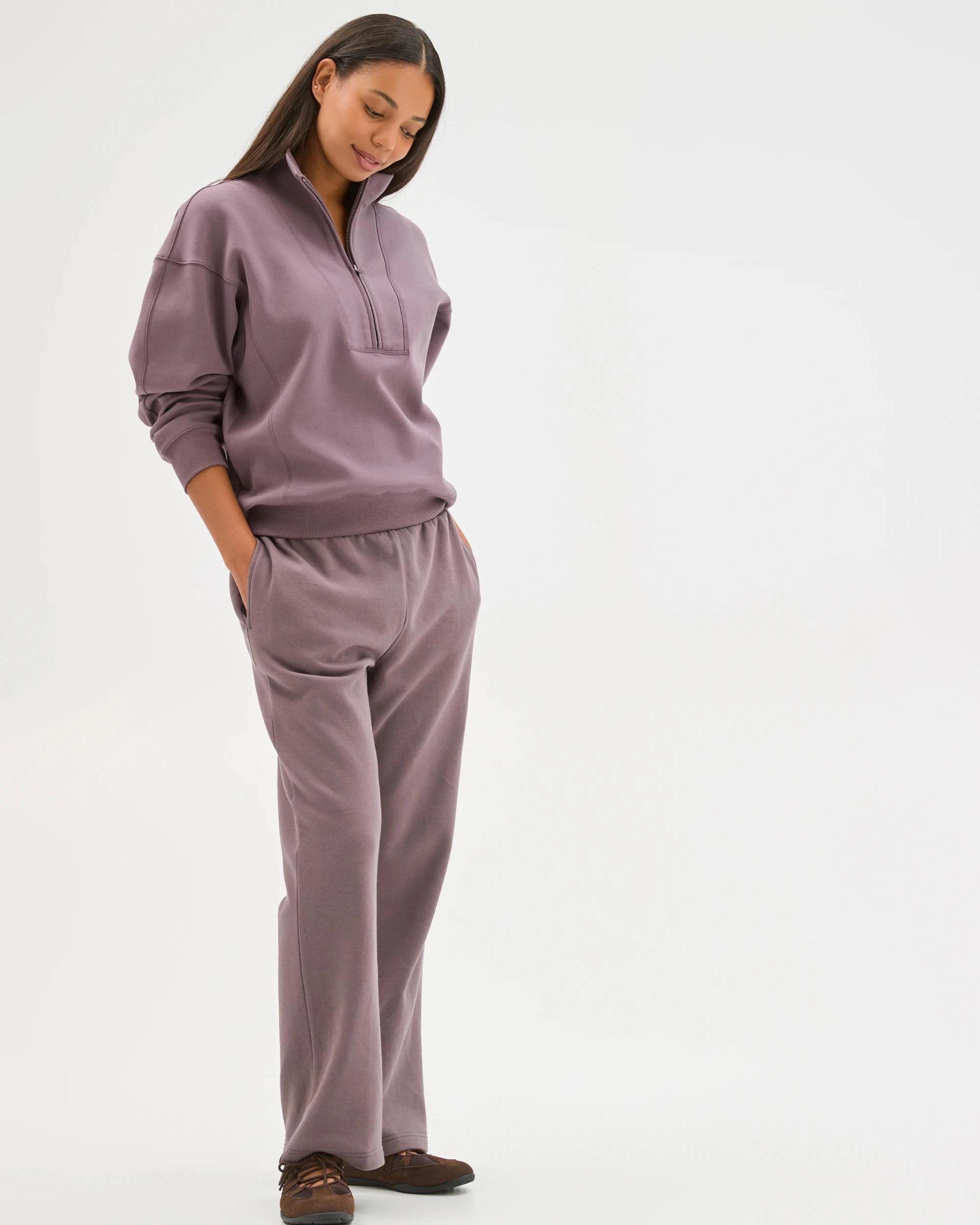 1 Target Active Active Australian Cotton Blend Straight Leg Fleece Trackpants PLUM, 1 of 6