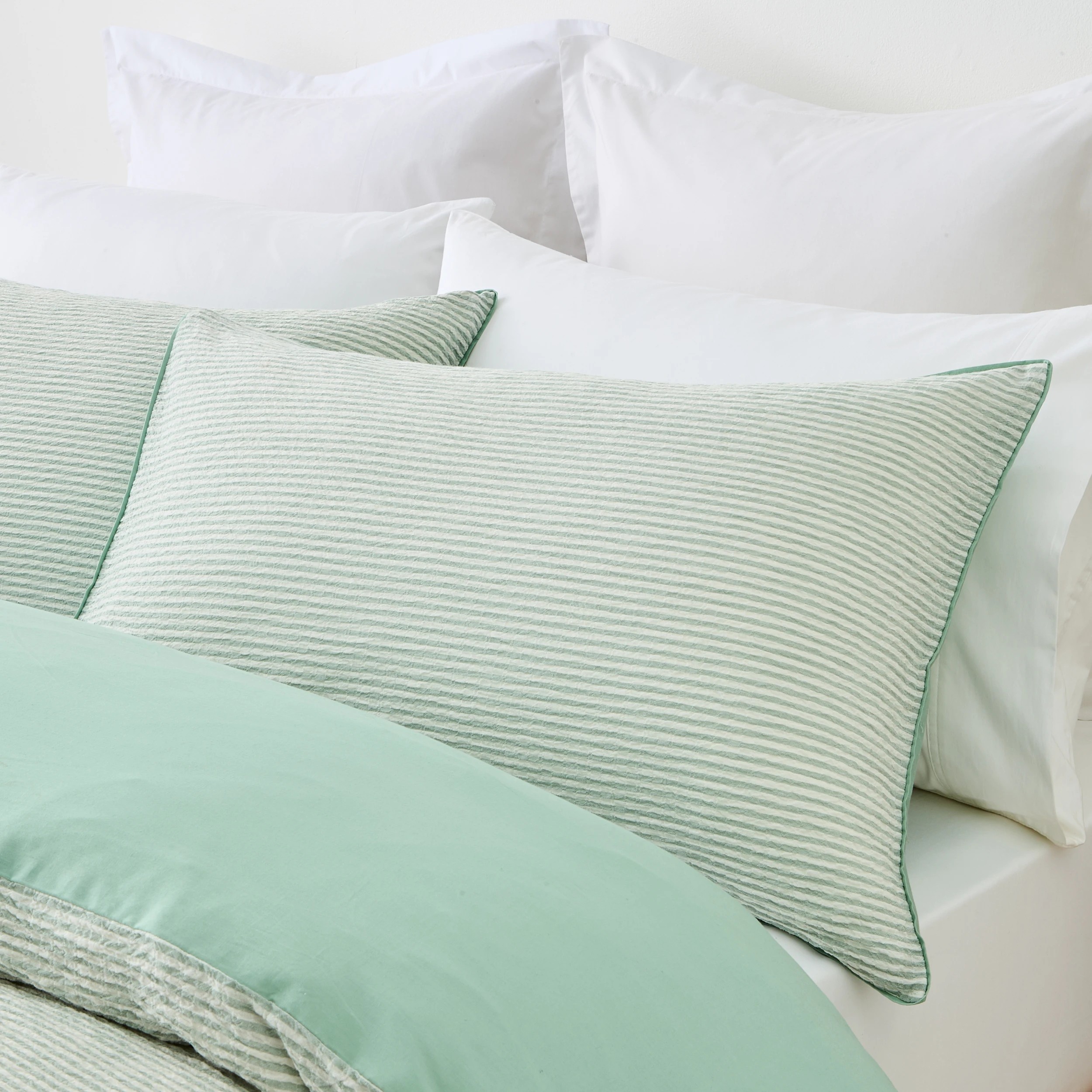 3 Stripe Seersucker Quilt Cover Set - Double Bed, Sage, 3 of 7
