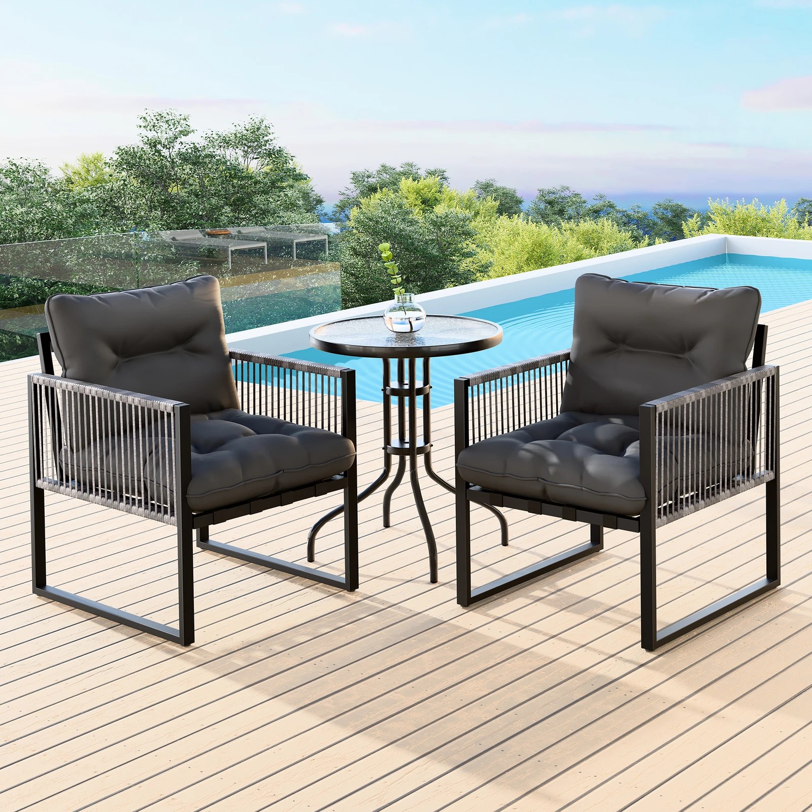2 Alfordson Outdoor Furniture Patio Set Glass Side Table Lounge Chairs Garden - Grey, 2 of 10