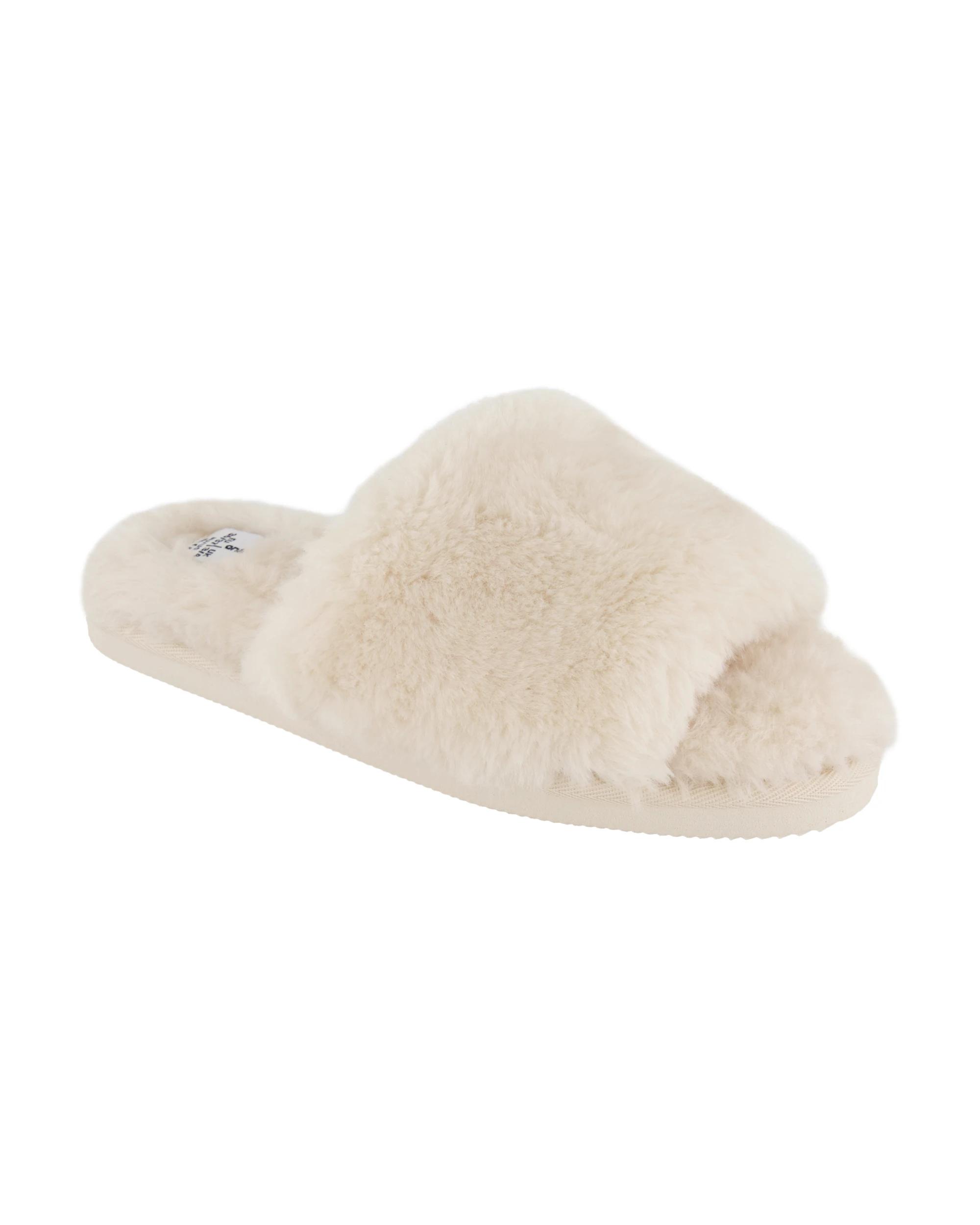 1 EVA Outsole Furry Slides Cream, 1 of 3
