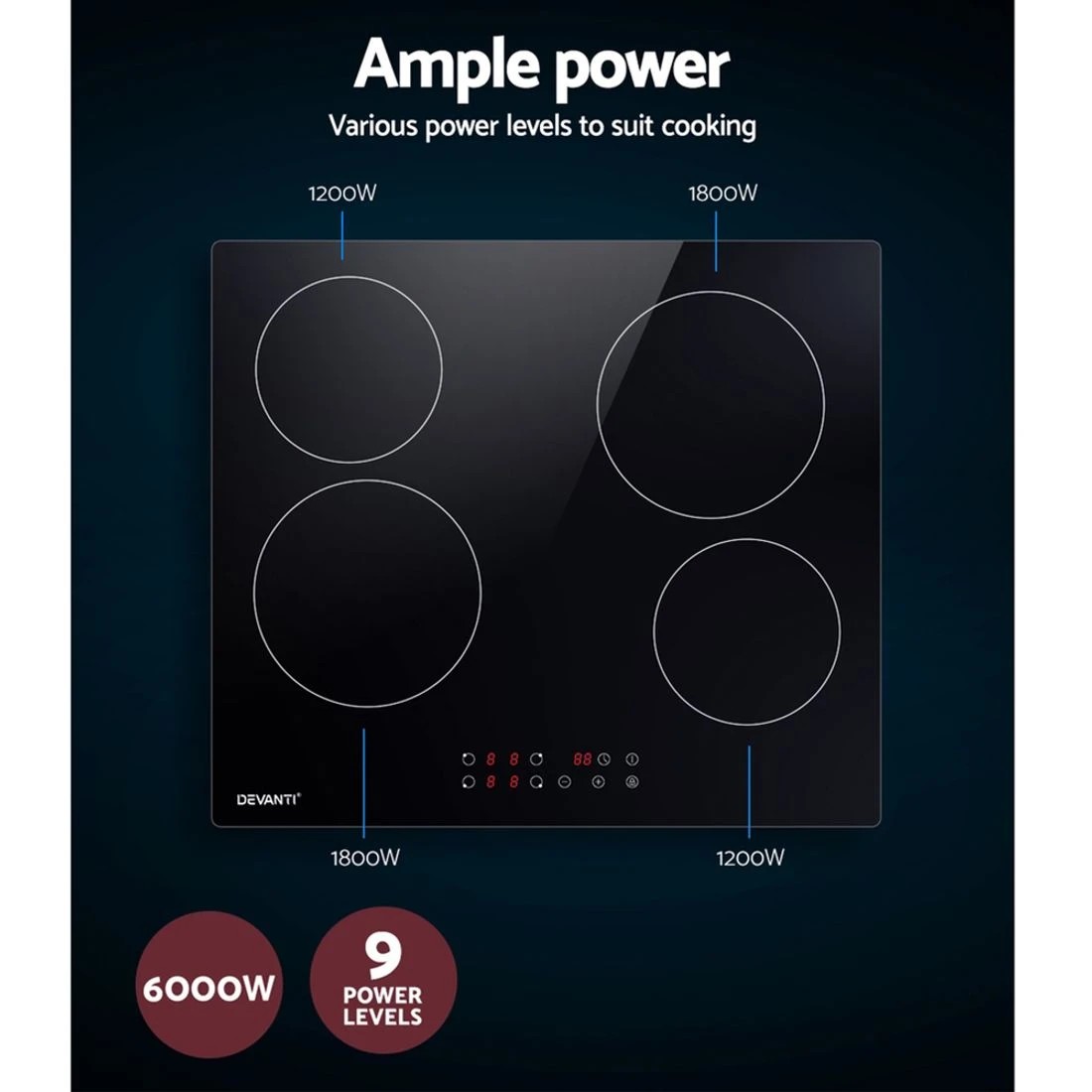 5 Devanti Electric Ceramic Cooktop 60cm Touch Control
 - Black, 5 of 5
