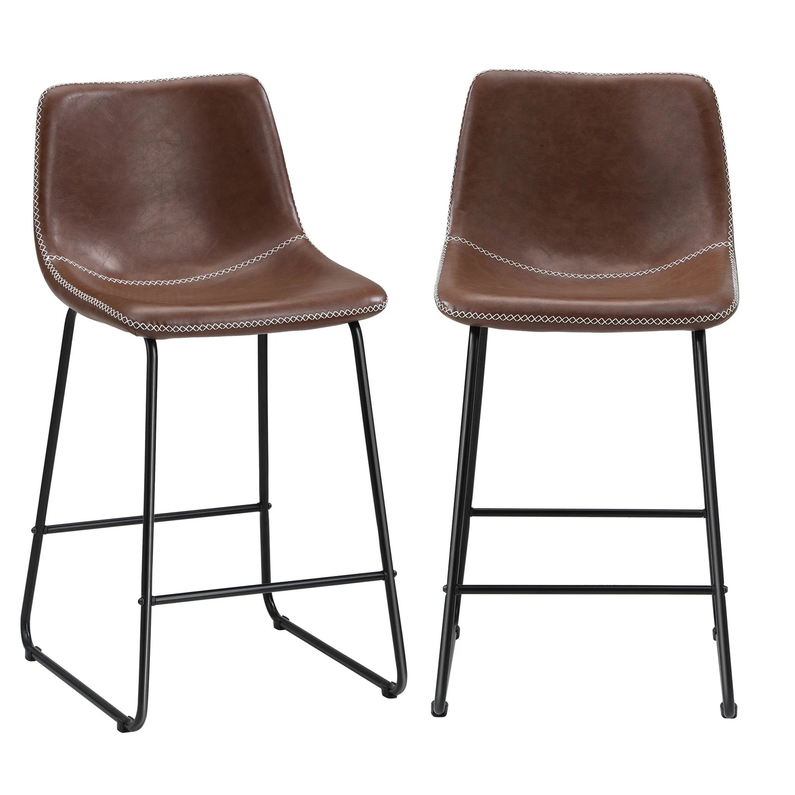 6 Oikiture 2x Bar Stools Kitchen Dining Chairs Leather Padded Stool
 - Brown, 6 of 10