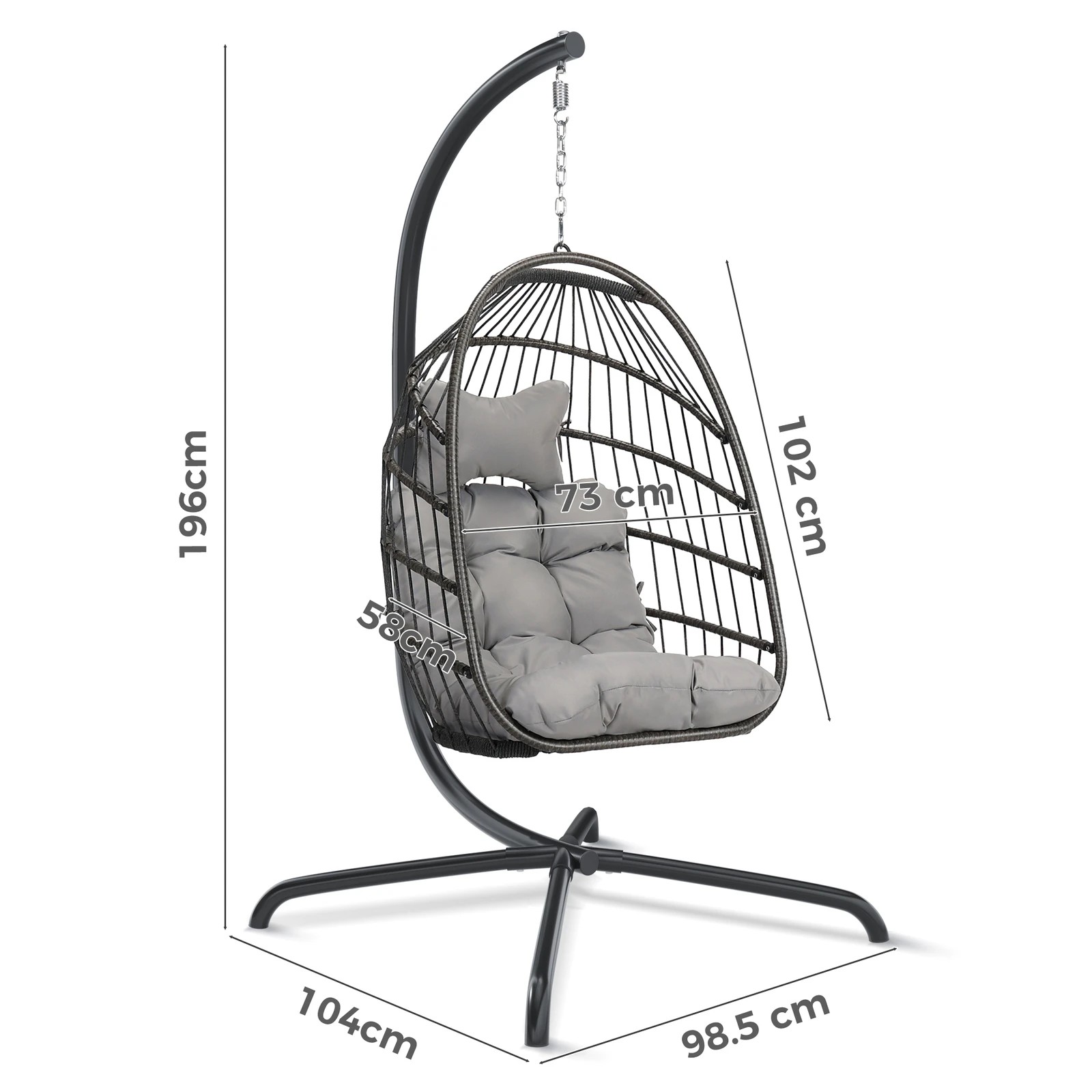 10 Alfordson Outdoor Egg Swing Chair Wicker Rattan Pod Foldable Seat - Light Grey, 10 of 10
