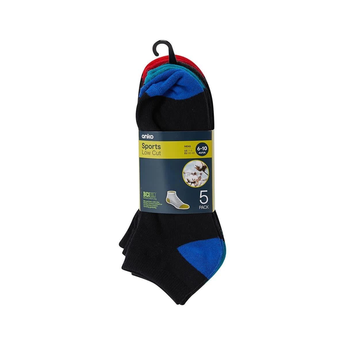 3 5 Pack Low Cut Sport Socks BLACK COLOUR HEEL, 3 of 3