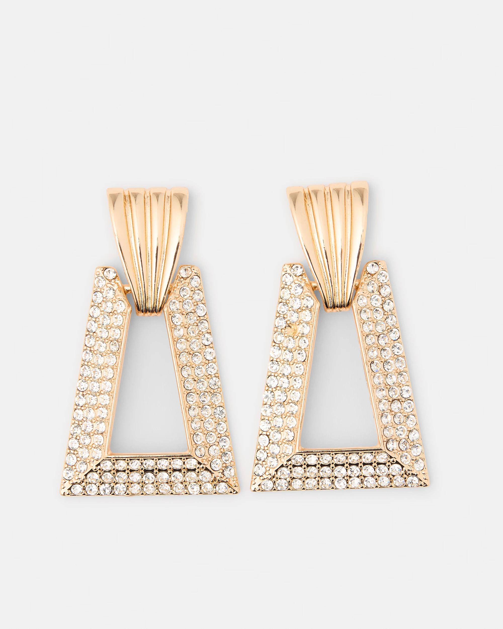 2 Diamante Doorknocker Earrings - Gold Tone Gold, 2 of 5