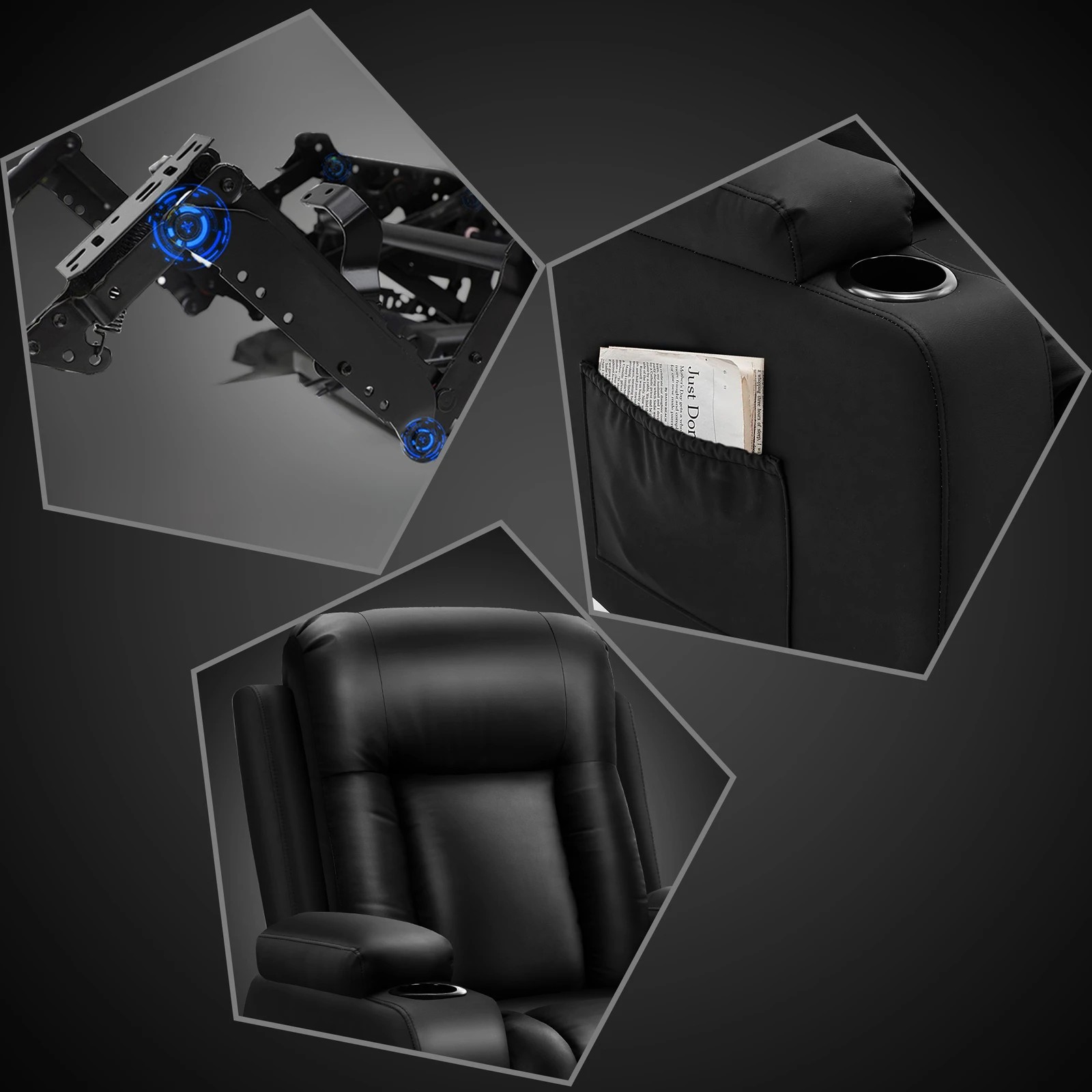 8 Alfordson Recliner Chair Heated Massage Armchair Lounge Sofa Leather - Black, 8 of 9