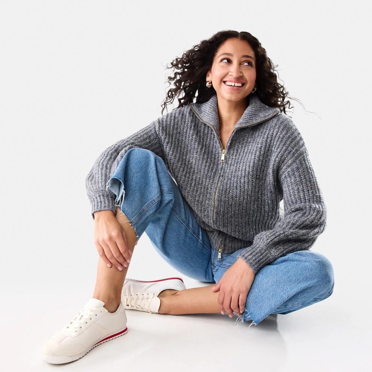 9 Fisherman Rib Knit Bomber Gry Chmrle, 9 of 10