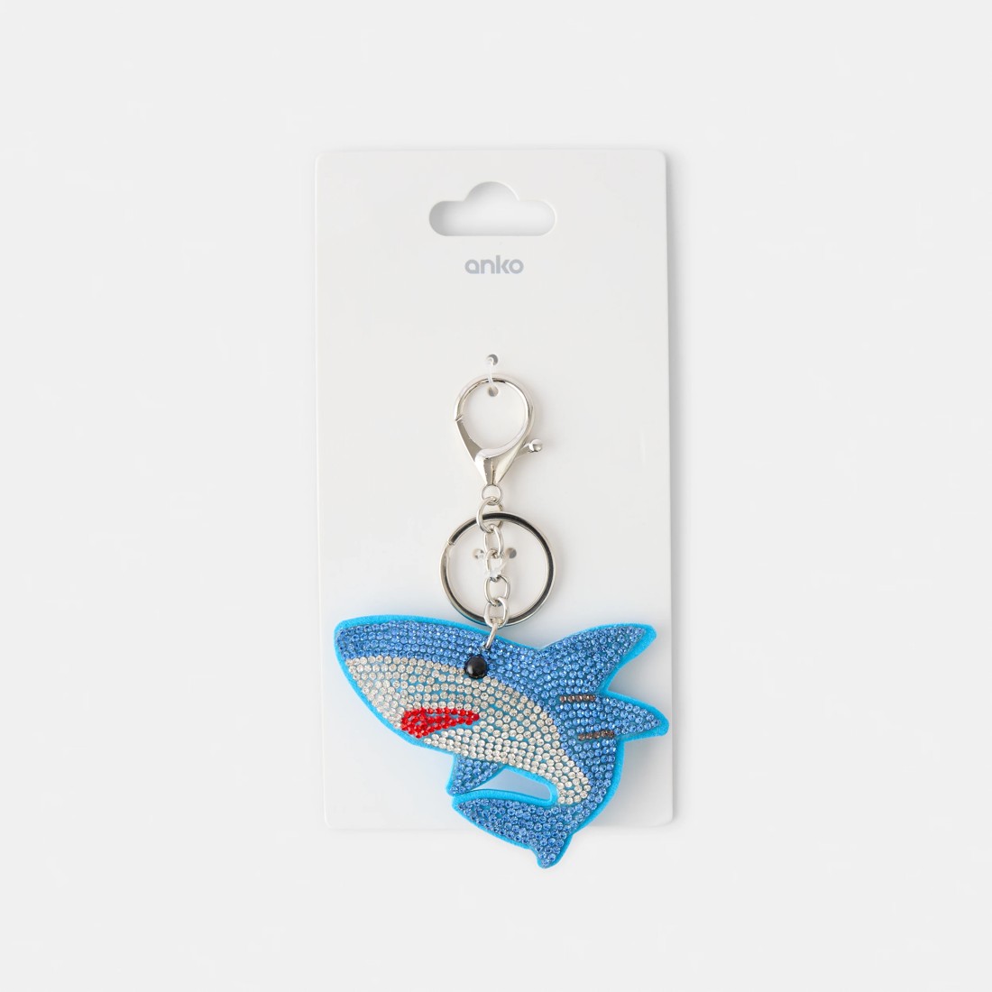 3 Sparkly Shark Charm Keyring - Silver Tone and Blue, 3 of 3