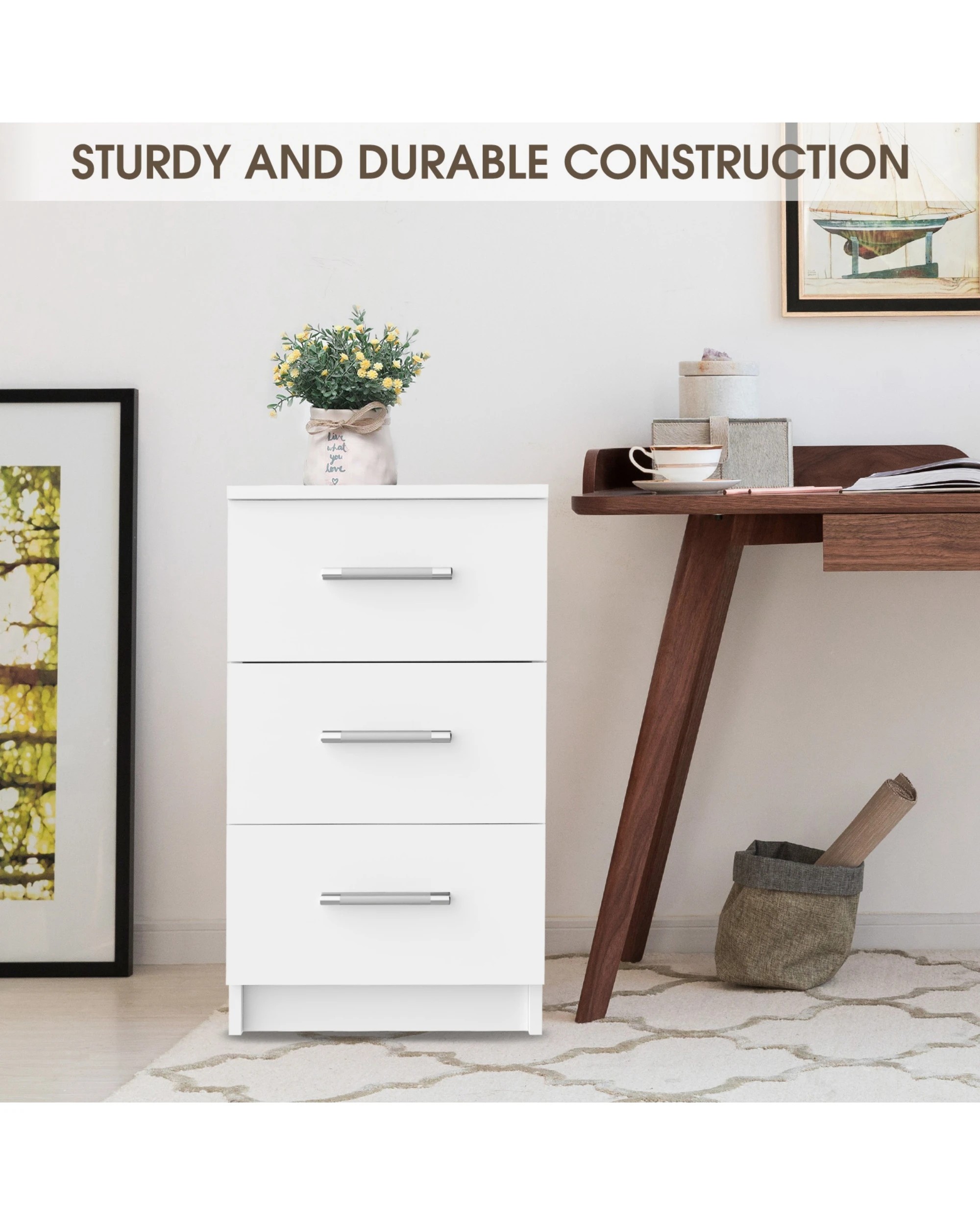 8 Advwin 3 Drawer Bedside Table Set of 2 White, 8 of 9