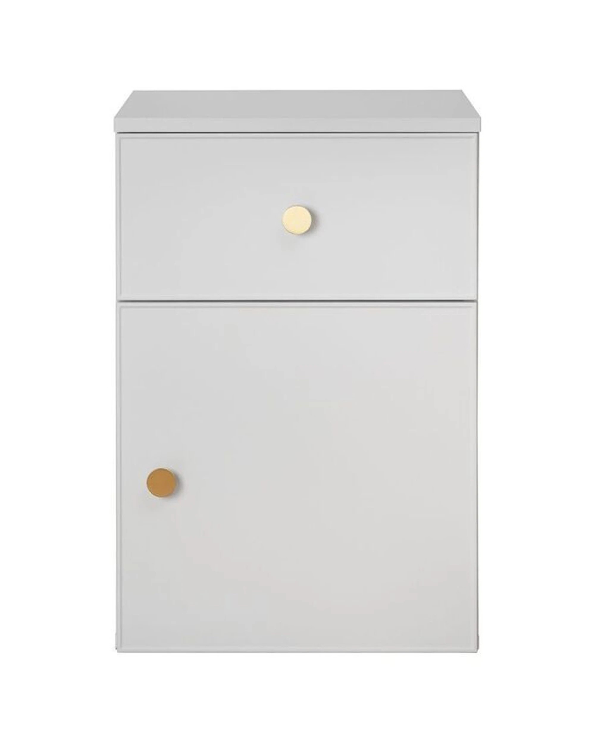 1 European Cabinetry Porto Bedside Table Slim Front Brass Round Handle - White, 1 of 4
