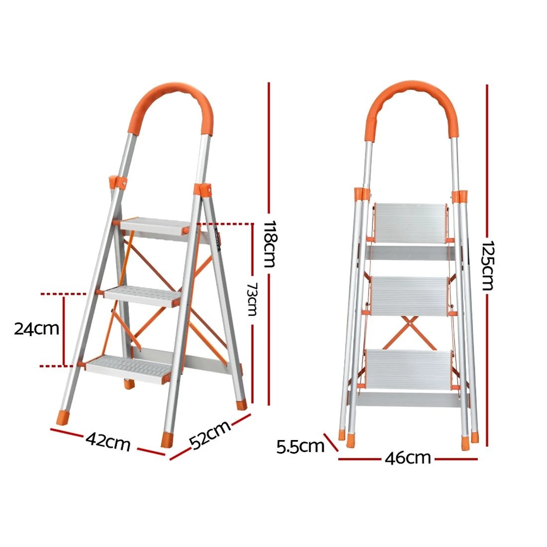 2 Giantz 3 Step Ladder Multi-Purpose Folding Aluminium Light Weight Platform - Silver, 2 of 6