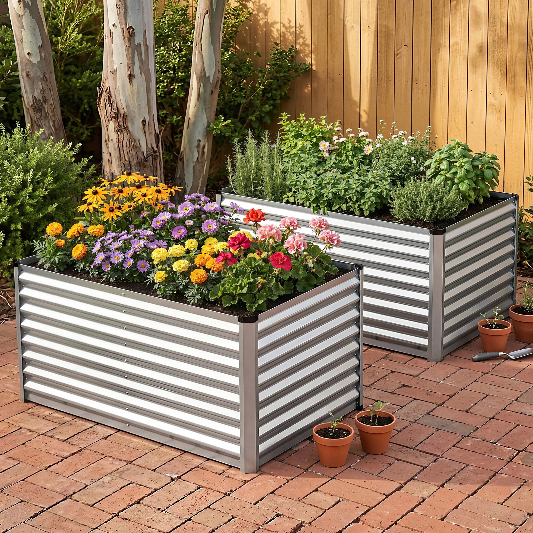 5 Green Fingers Raised Garden Bed 2 in 1 Modular Galvanised Planter Box Rust Resistant - Silver, 5 of 5