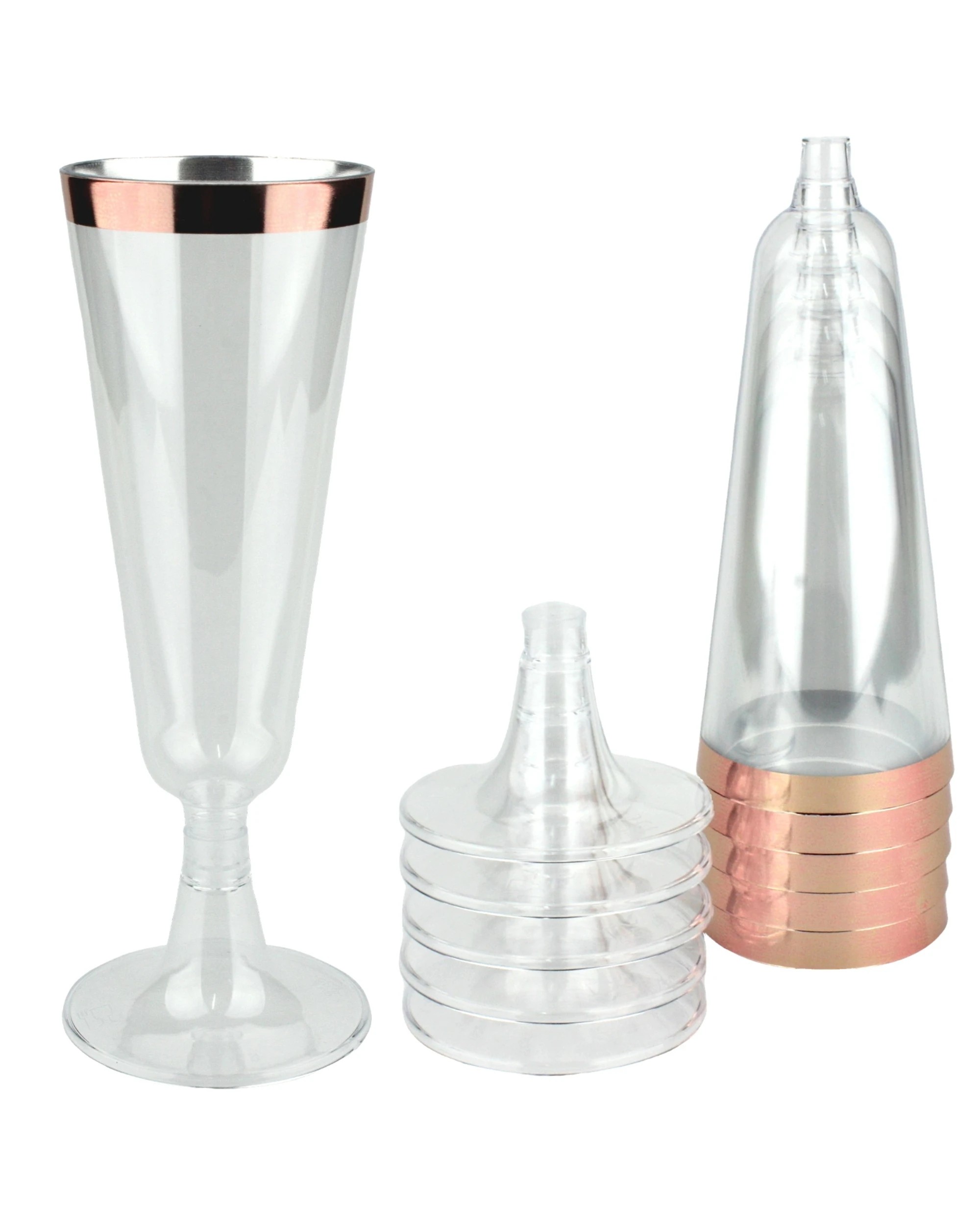 1 Partyware Rose Gold Trim Plastic Champagne Glasses 150ml Pack of 6 - Rose Gold, 1 of 1