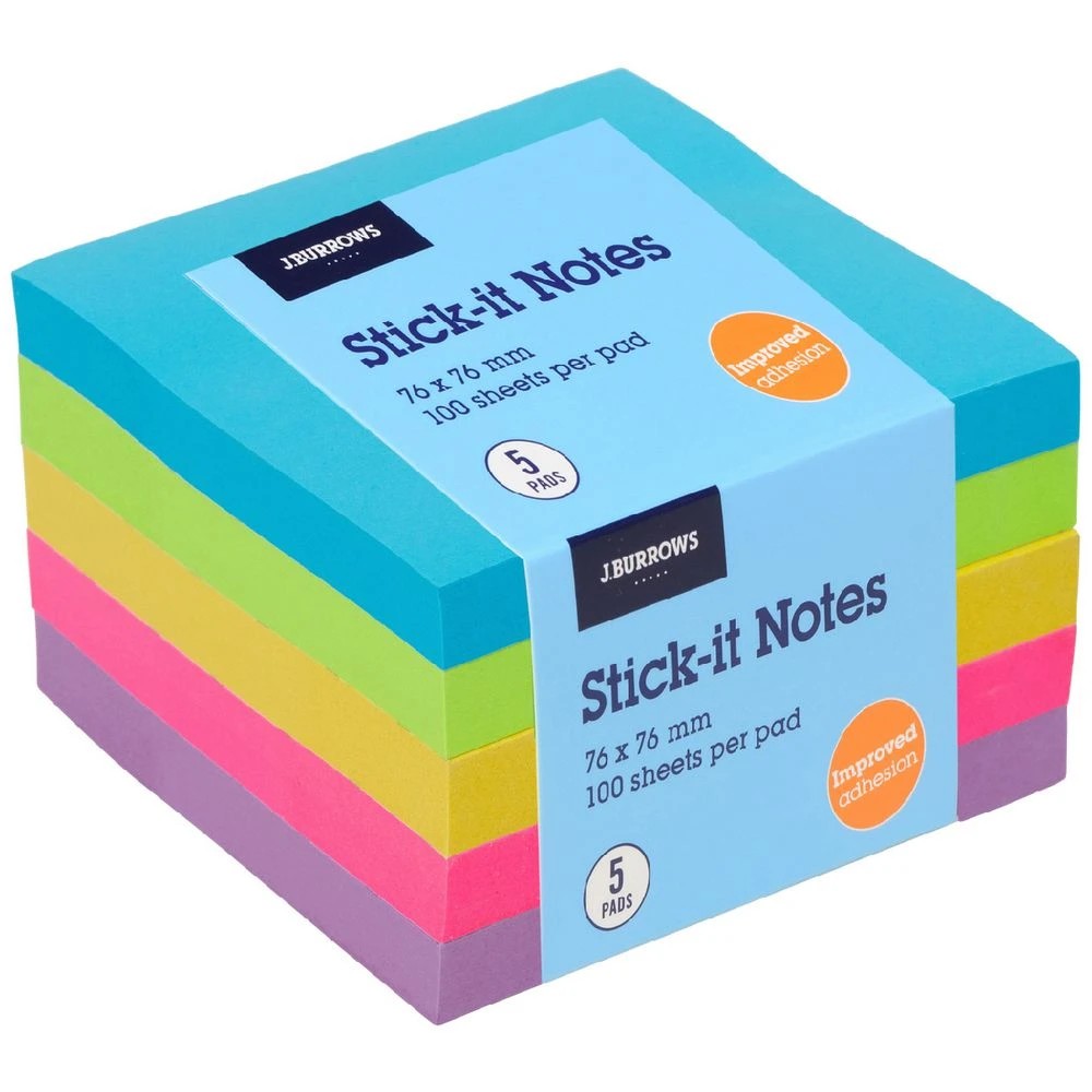 1 J.Burrows Stick-It Notes 76x76mm Assorted Ultra 5 Pack, 1 of 4