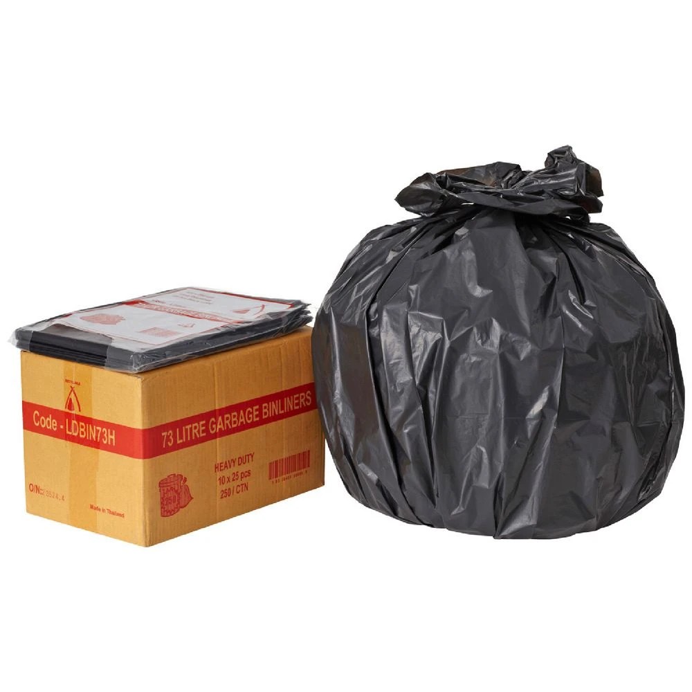 1 Tailored Packaging Heavy Duty Bin Liners 73L 250 Pack Black, 1 of 2