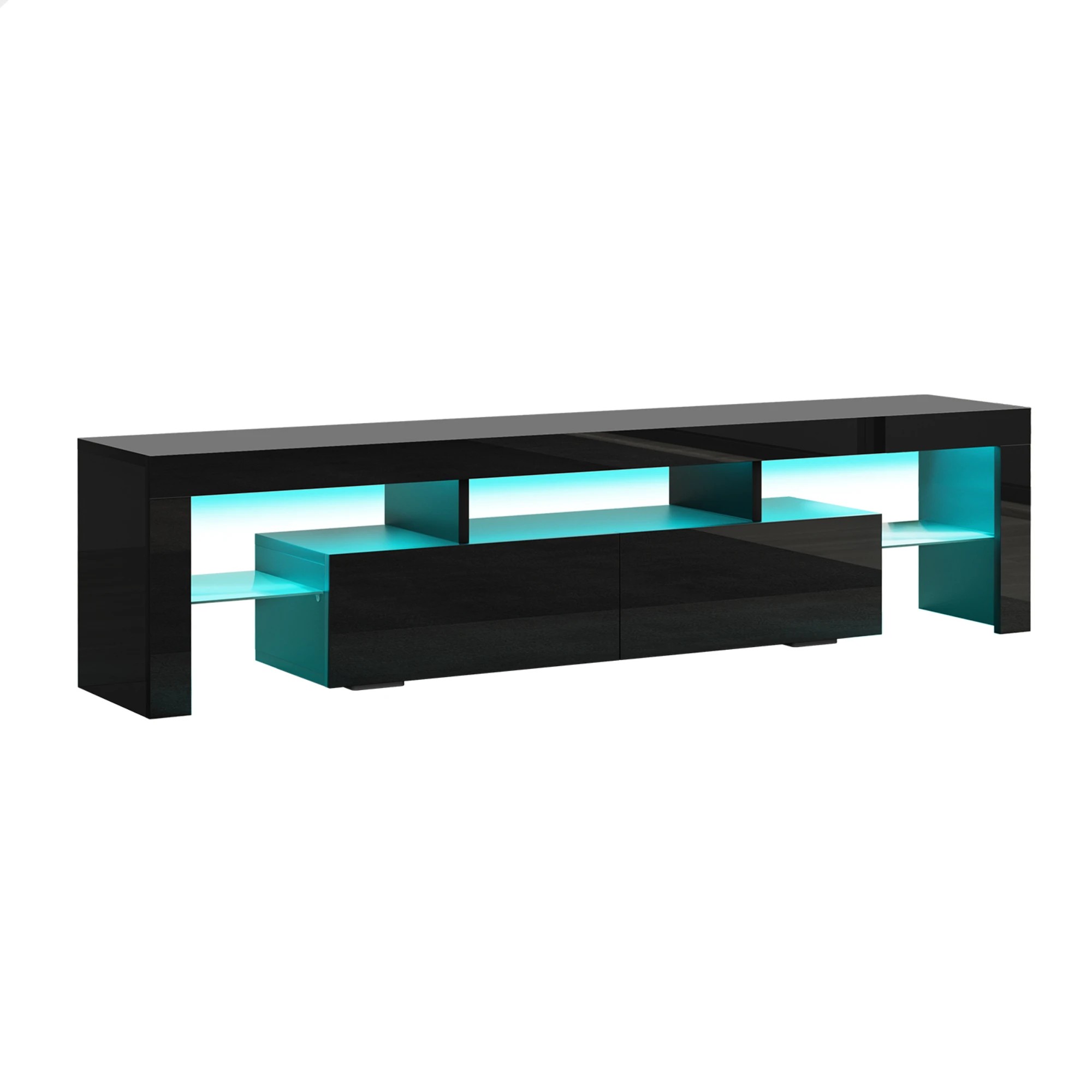 1 Alfordson Entertainment Unit 160cm TV Stand LED Light Storage Gloss - Black, 1 of 10