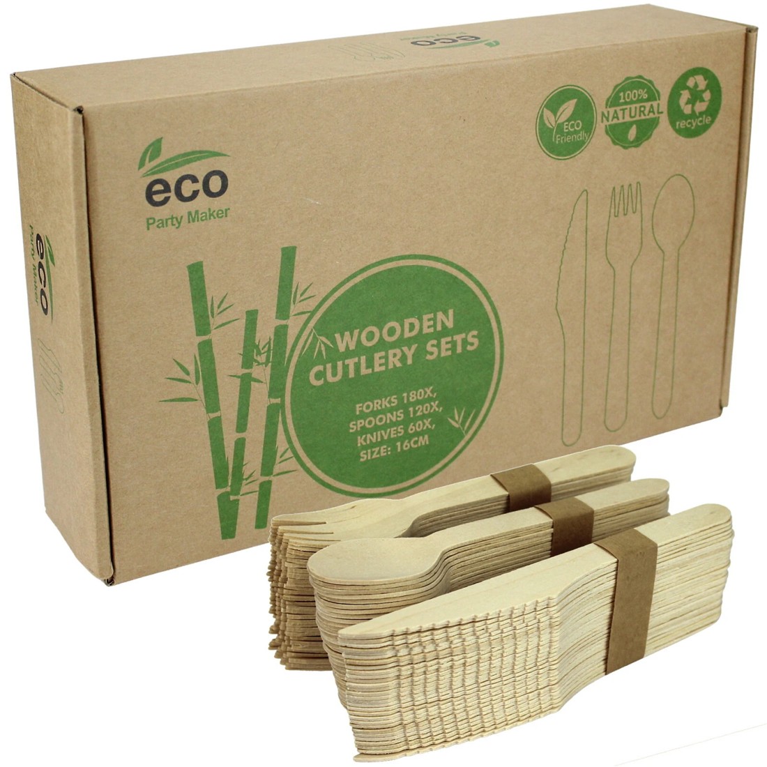 1 Party Maker Boxed Eco Wooden Cutlery Set (360 Pieces), 1 of 5