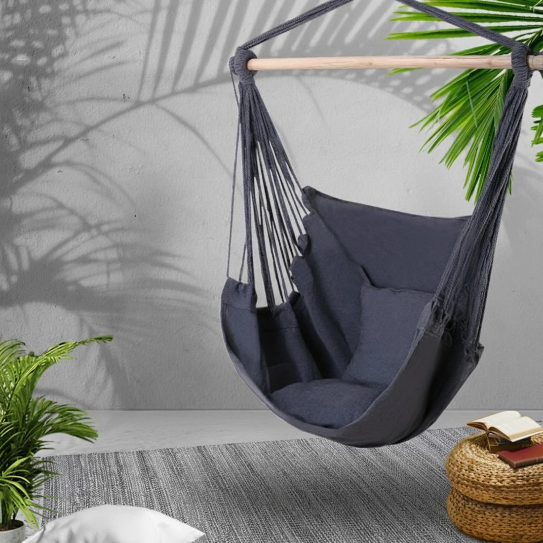 7 Gardeon Hammock Chair Outdoor Camping Hanging Hammocks Cushion Pillow - Grey, 7 of 7