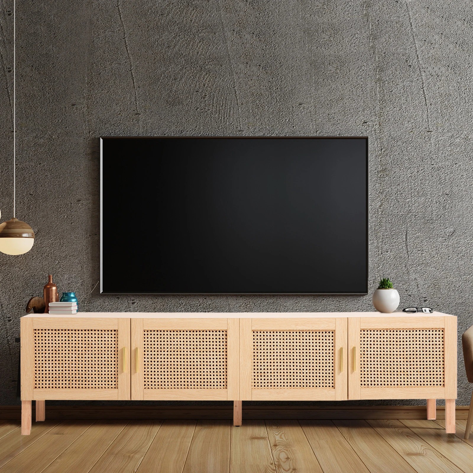 3 Casa Decor Santiago Rattan Entertainment Unit TV Stand Cabinet Storage Oak - Brown, 3 of 9