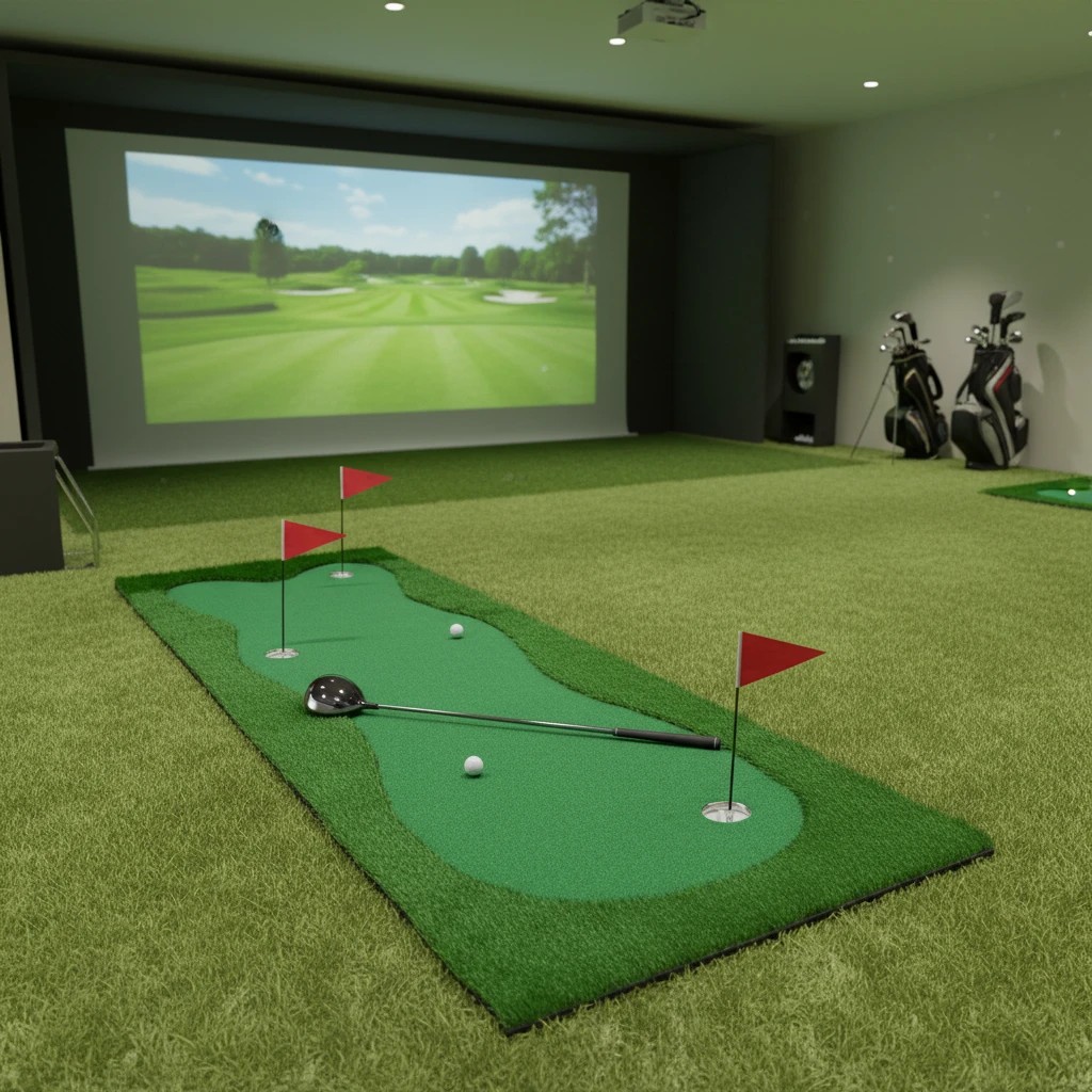 1 Costway 3m Golf Putting Green Mat Golf Practice Training Pad w/3 Holes/Flags/Cups & 2 Balls, 1 of 2