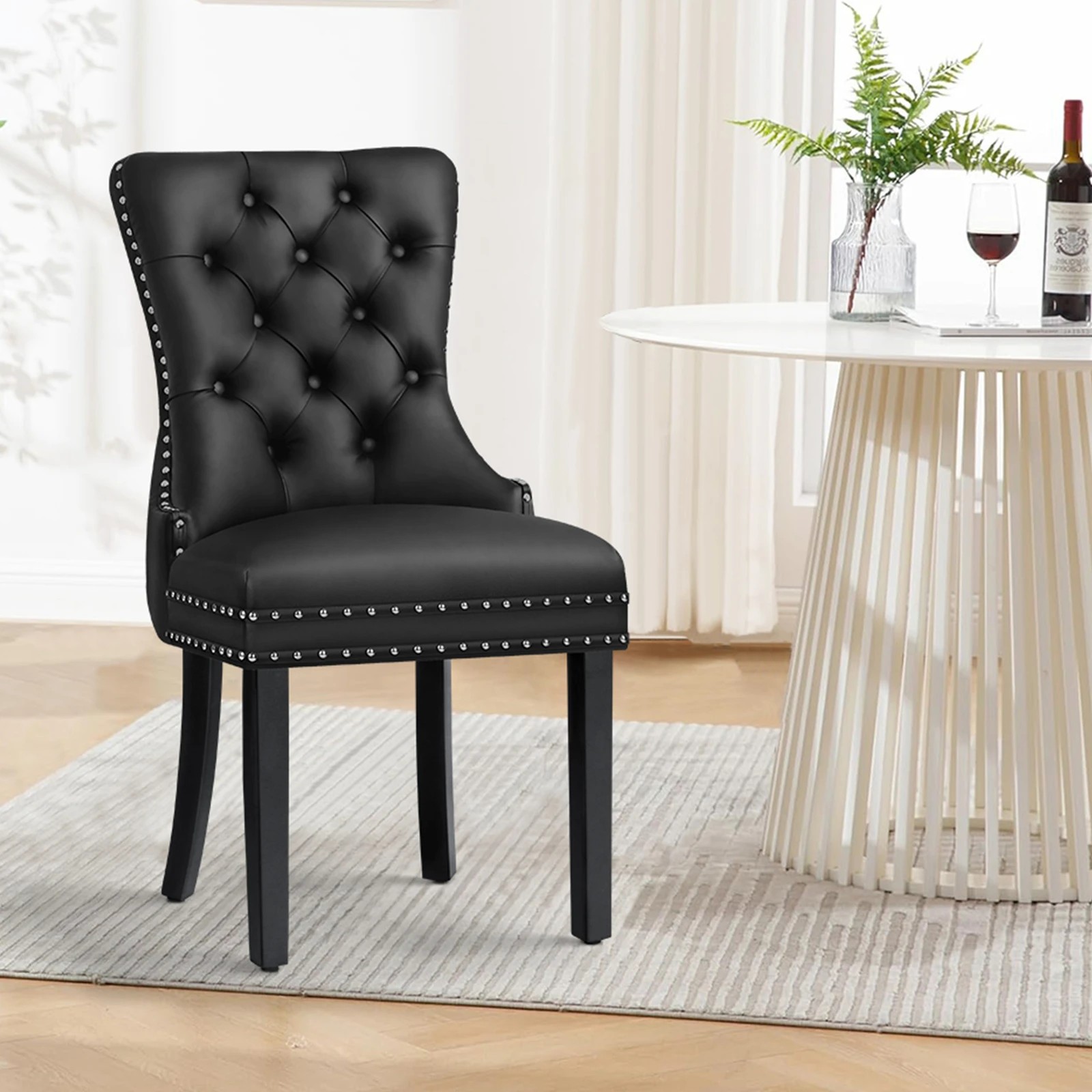 3 Alfordson 4x Dining Chairs Kitchen Lounge Retro Button Tufted PU Leather - Black, 3 of 10