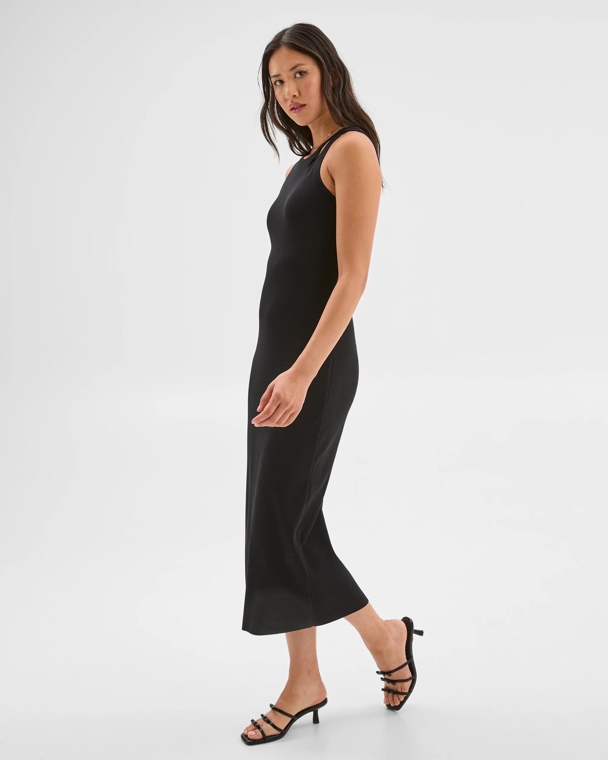 4 Sleeveless Crepe Knit Dress - Preview BLACK, 4 of 6