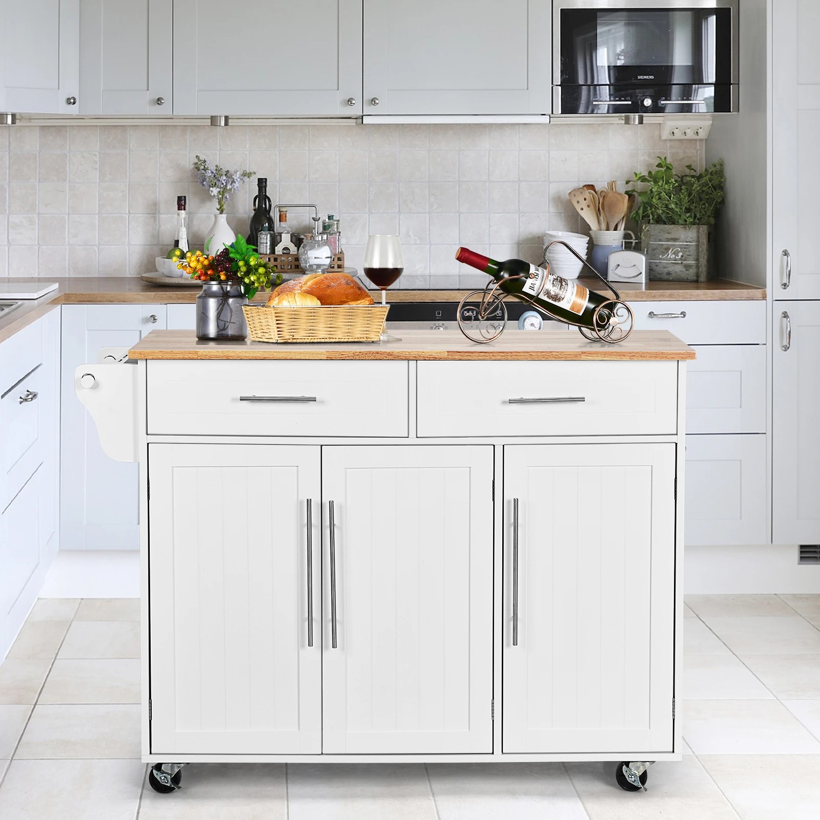 4 Costway Large Kitchen Island Trolley w/Towel Rack White, 4 of 5
