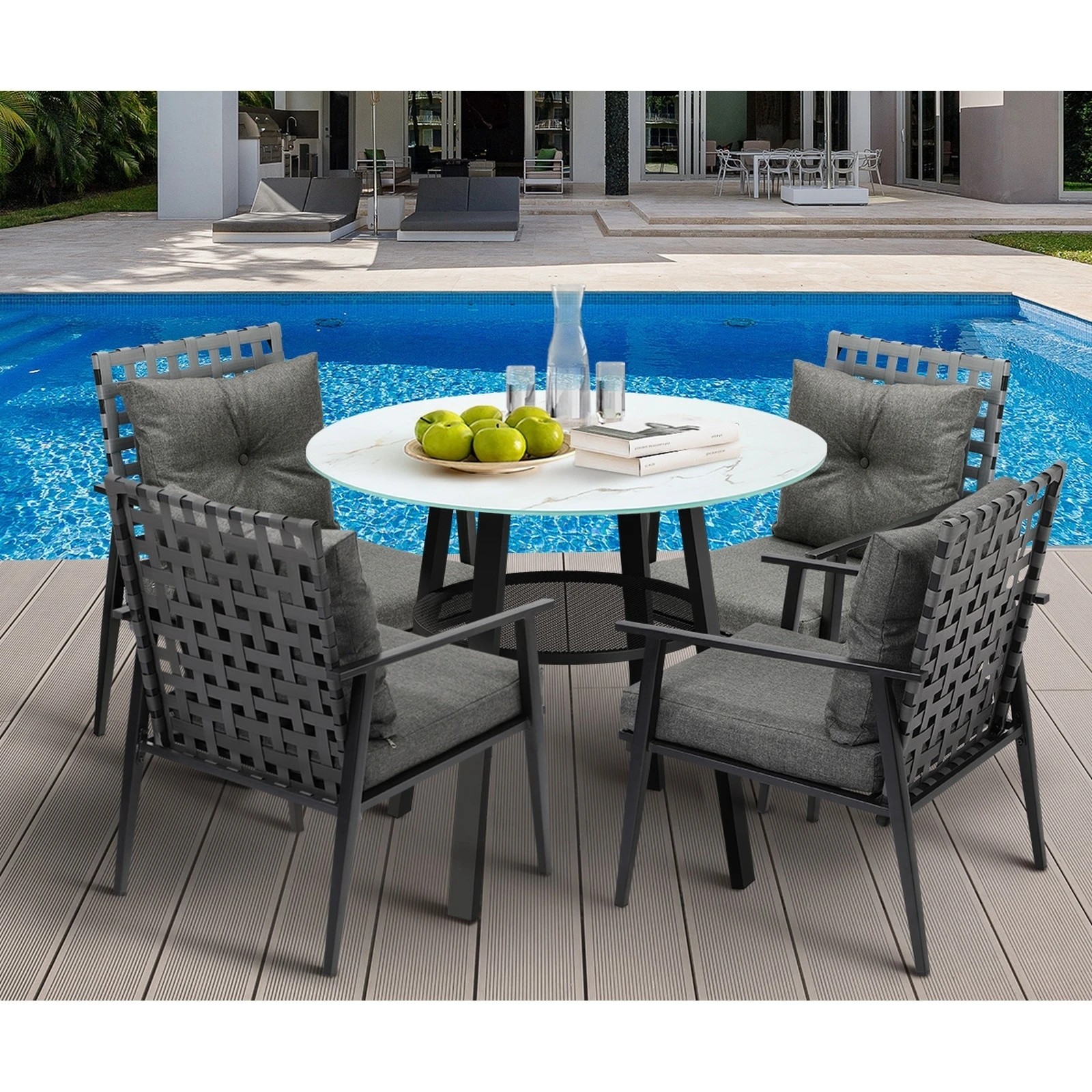 4 Livsip Outdoor Dining Set 4 Seater Patio Furniture Rattan Armchair Glass Table - Multi, 4 of 9