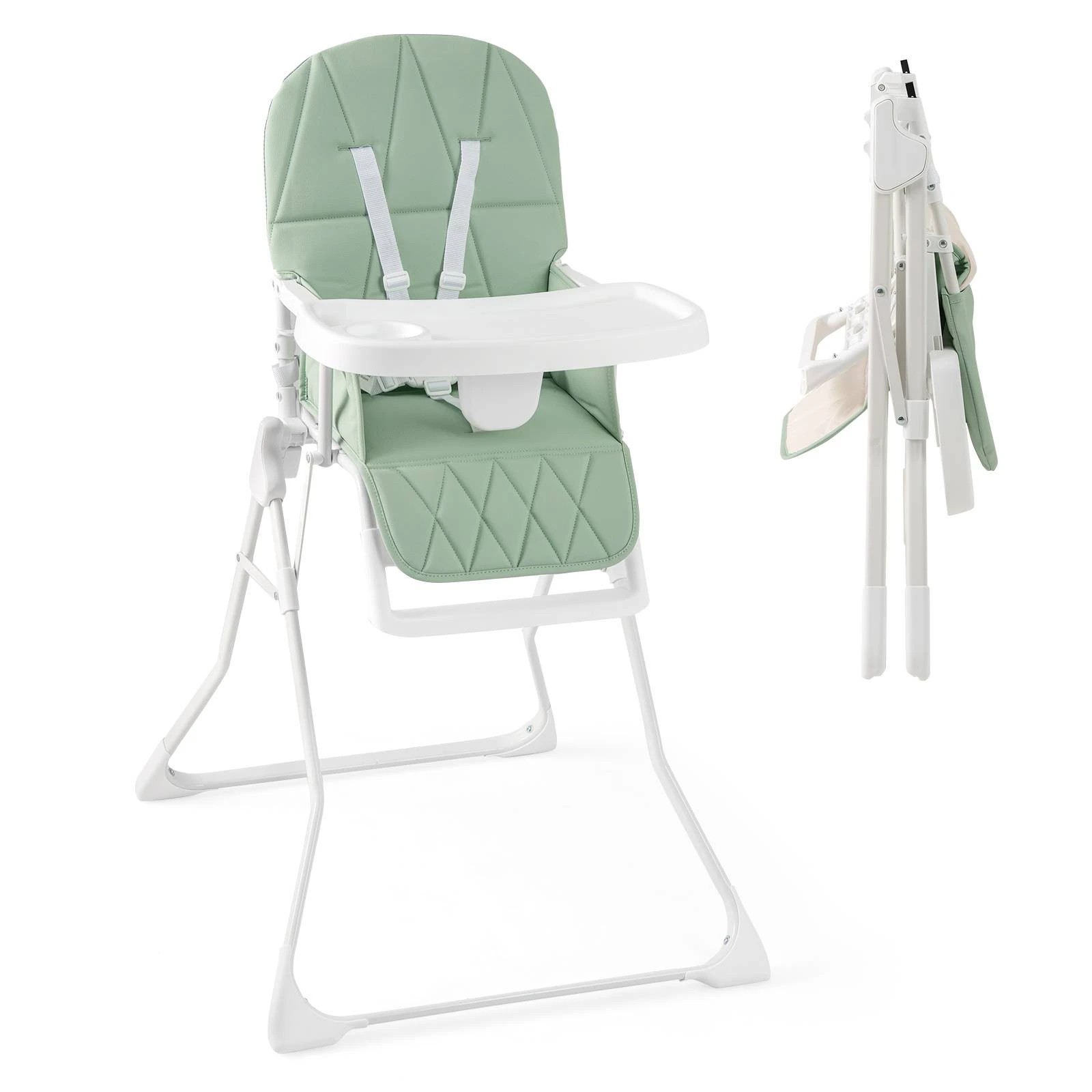 1 Costway Foldable Baby High Chair Portable Feeding Highchair - Green, 1 of 1