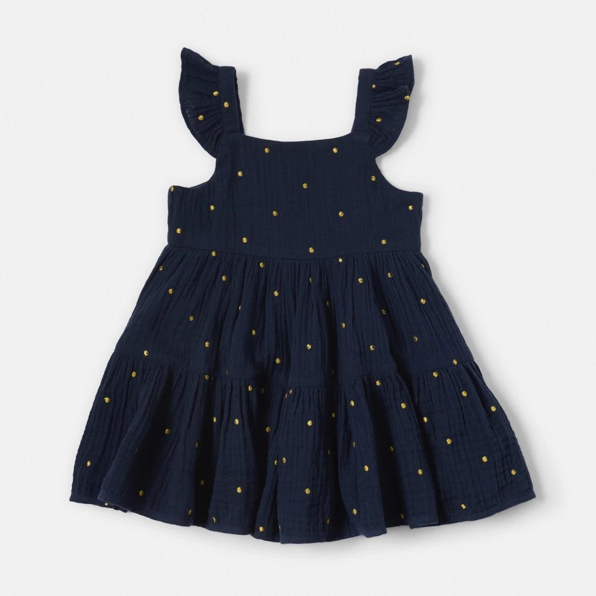 3 Tiered Dress Navy Dots, 3 of 7