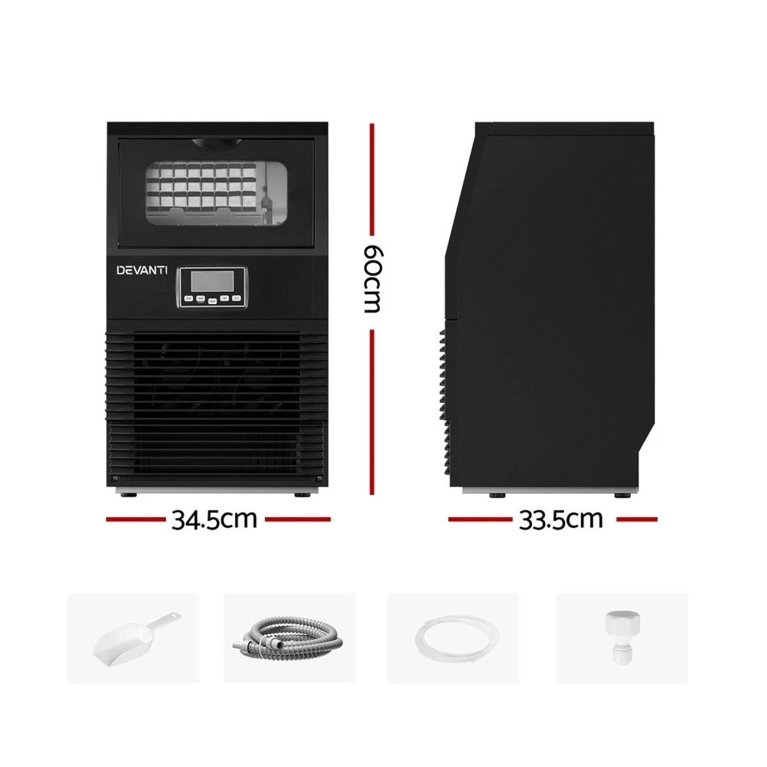 1 Devanti Commercial Ice Maker Cube Machine 30kg - Black, 1 of 7