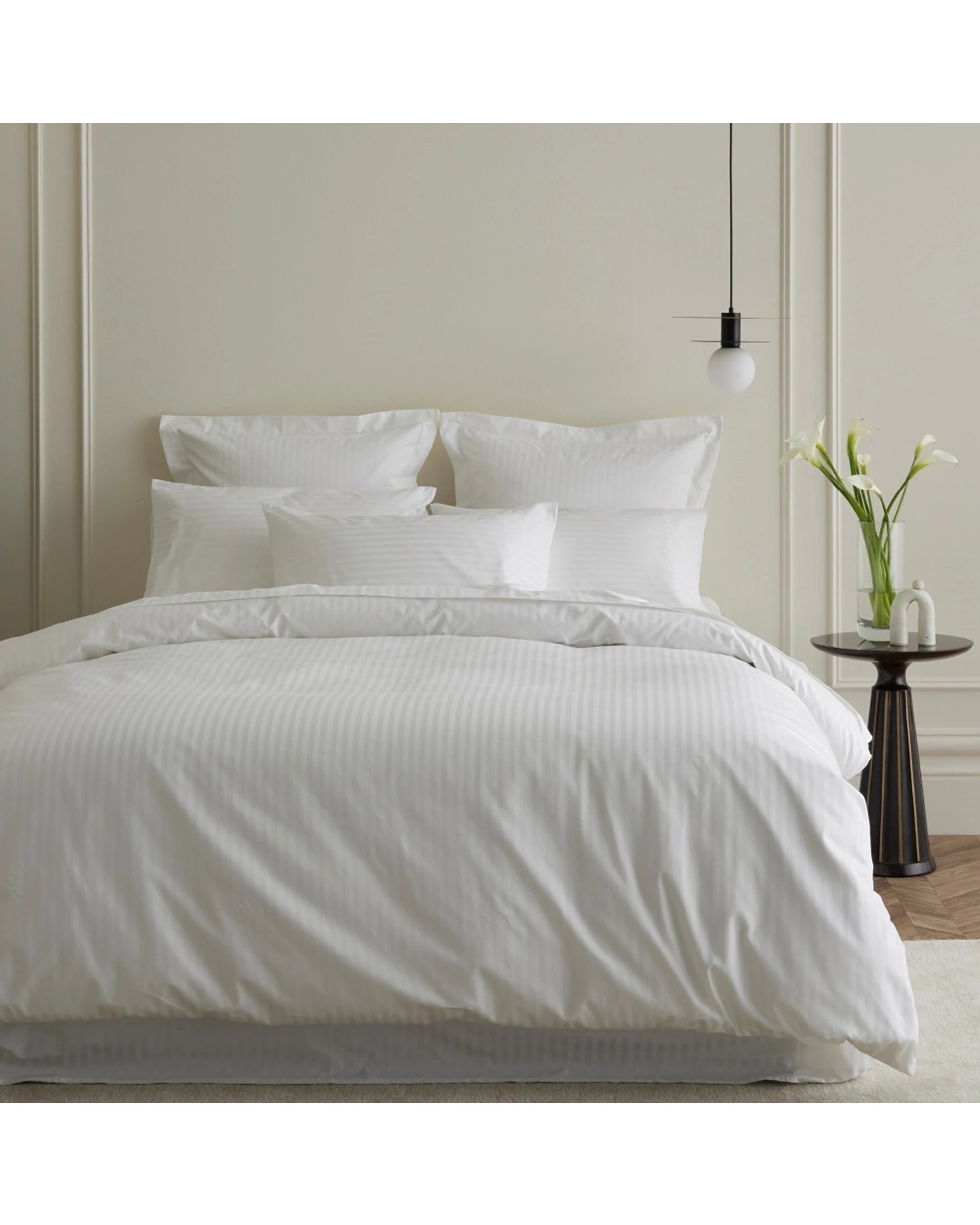 1 Bedding Co Quilt Cover Set 1200TC Egyptian Cotton Stripe - Single Bed - White, 1 of 6