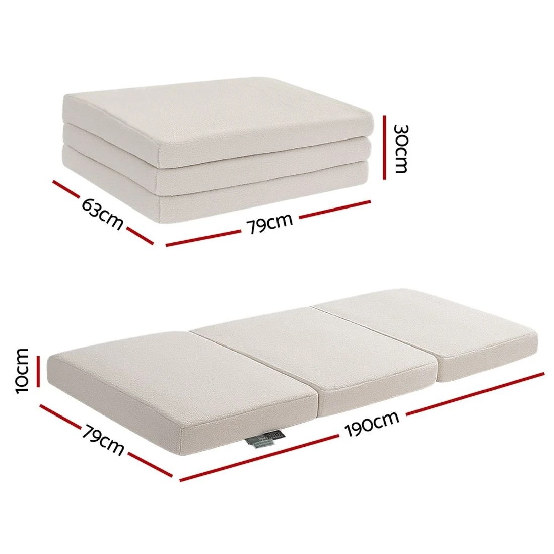 2 Giselle Bedding Foldable Mattress Fleece Portable 3-fold Folding Foam Mattresses - Single Bed - White, 2 of 7