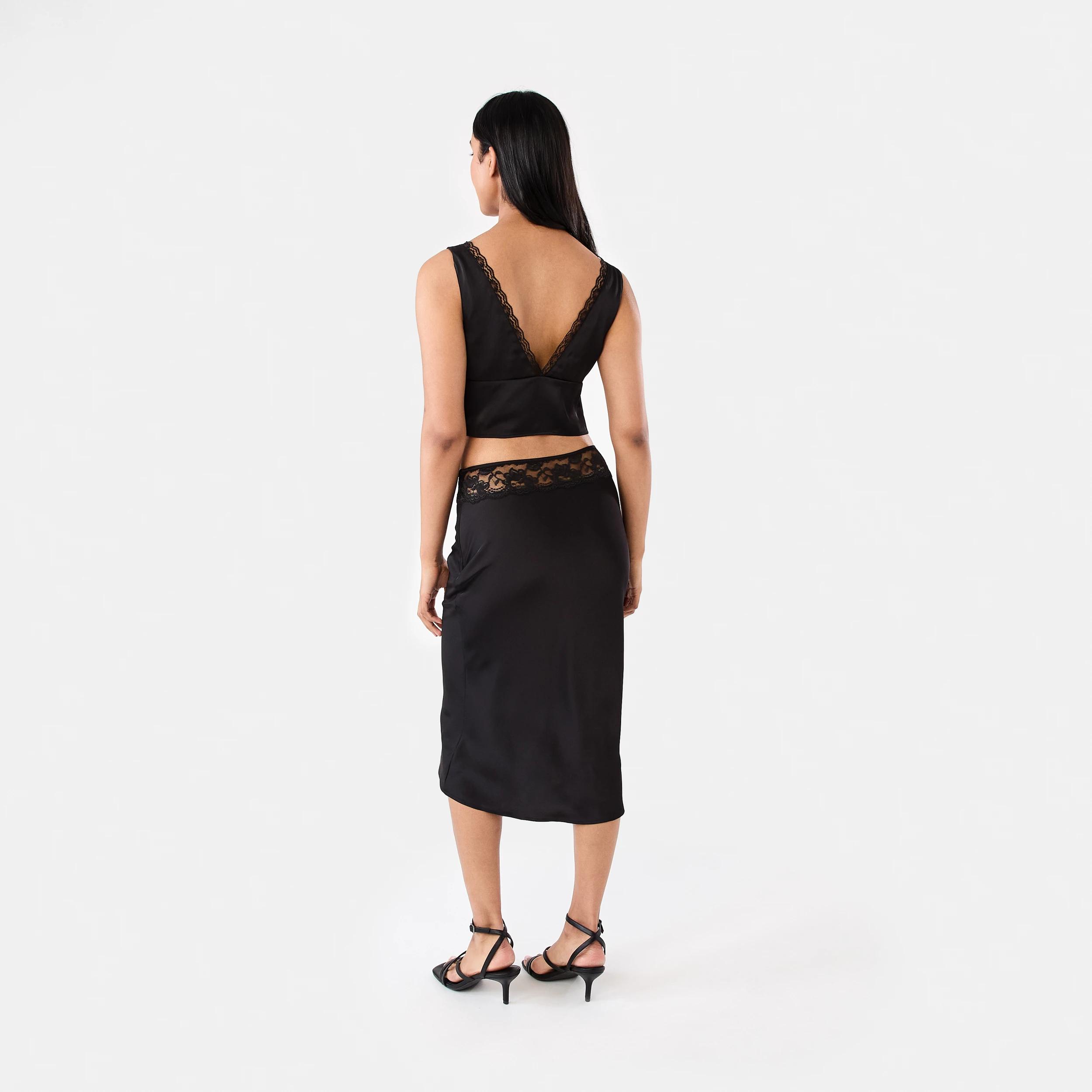4 Satin Midi Skirt Black, 4 of 5