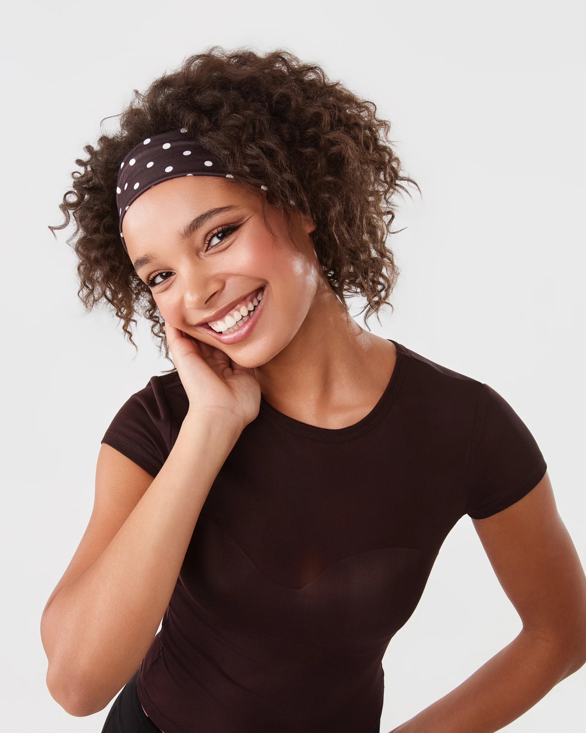 5 Polka Dots Stretch Headband - Brown, 5 of 7