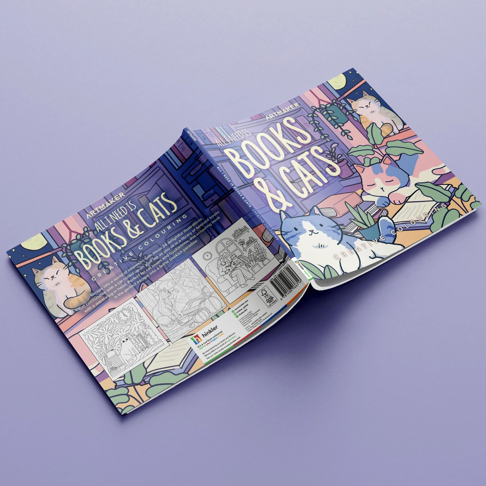 3 Art Maker All I Need Is Books & Cats Creative Colouring Book, 3 of 5