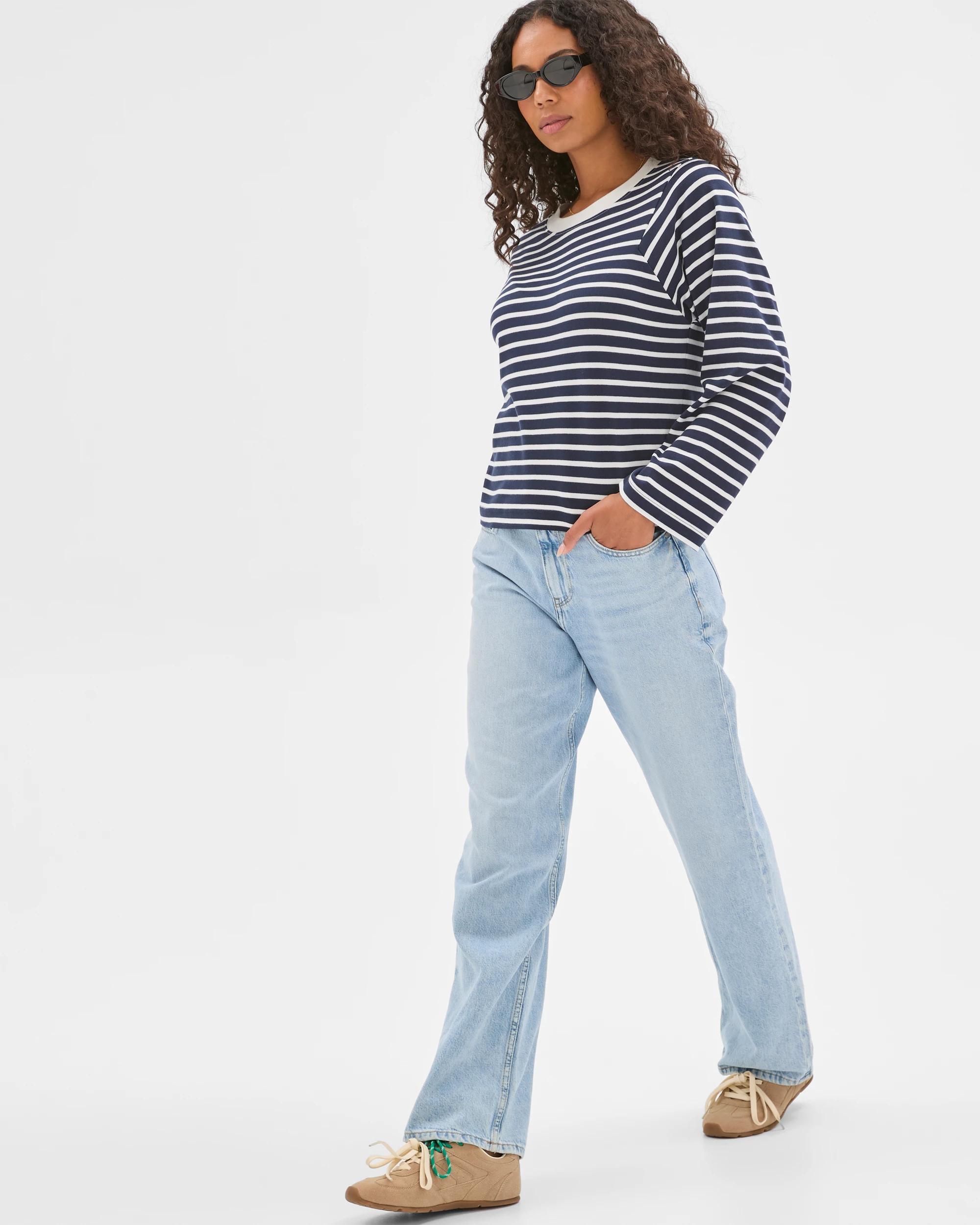 6 Target Woman Australian Cotton Long Sleeve Spliced Top INK NAVY/BRILLIANT WHITE, 6 of 7